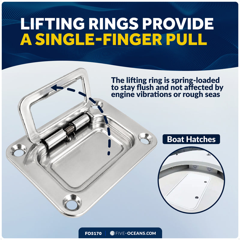 3" x 2-1/4" Flush Hatch Ring Pull, Stainless Steel