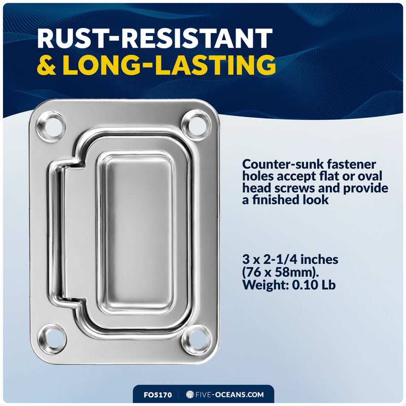 3" x 2-1/4" Flush Hatch Ring Pull, Stainless Steel