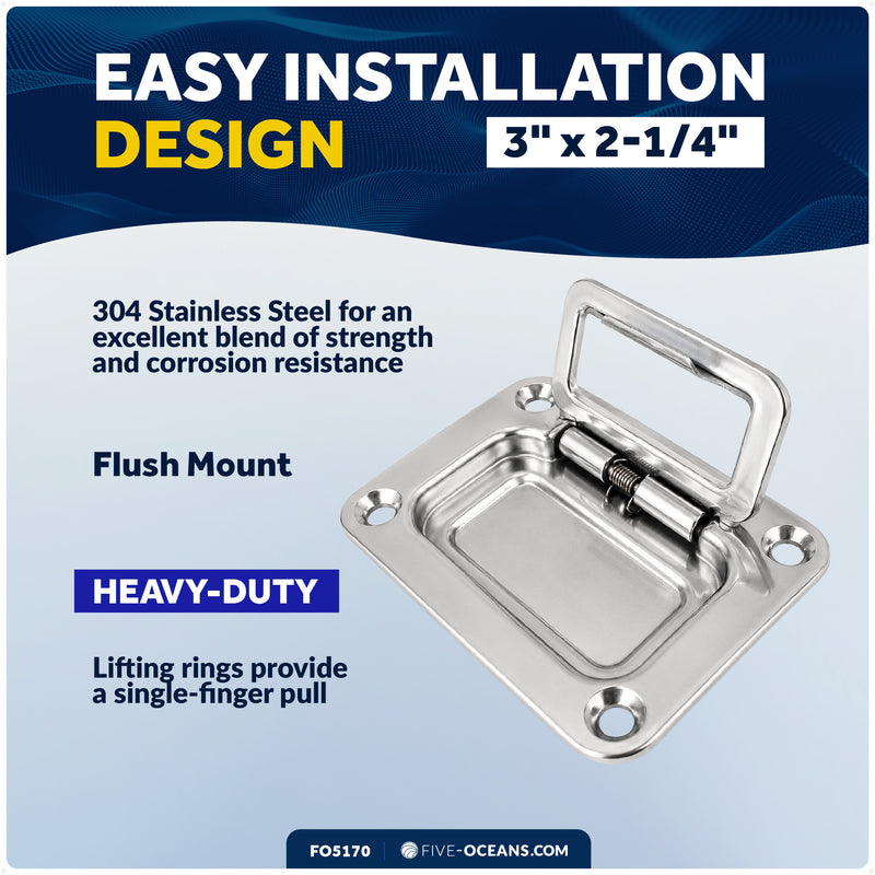 3" x 2-1/4" Flush Hatch Ring Pull, Stainless Steel