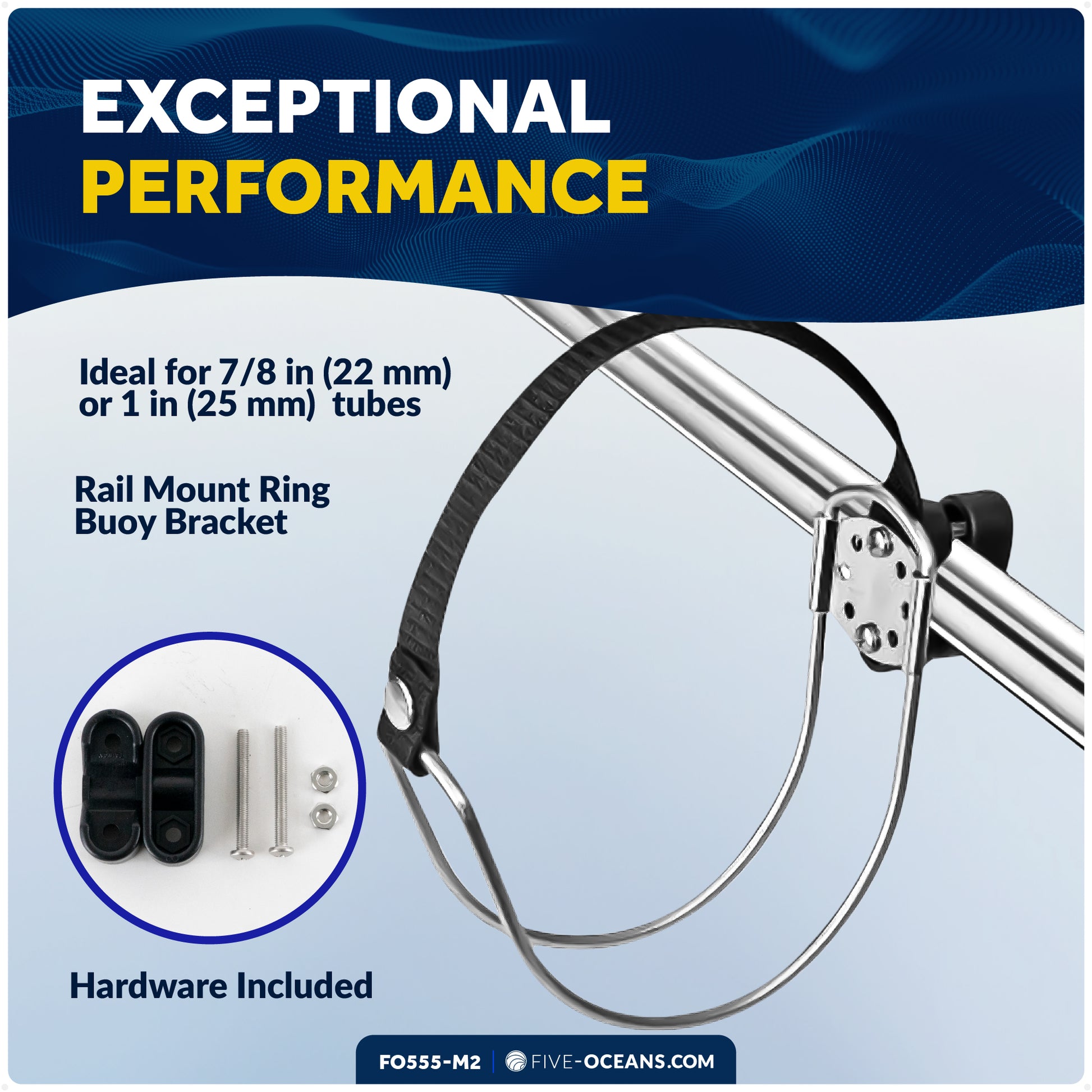 Ring Buoy Bracket, Stainless Steel, Rail Mount, 2-Pack - FO555-M2 - Five Oceans