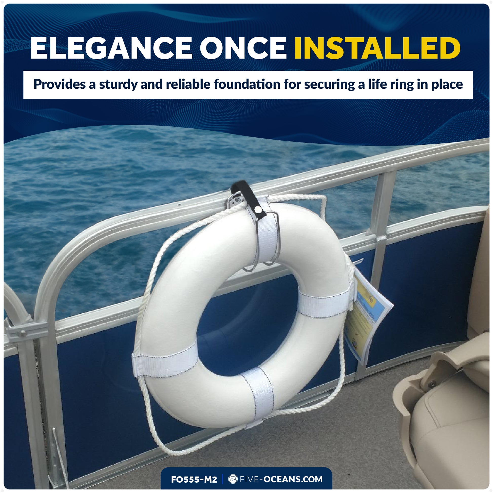 Ring Buoy Bracket, Stainless Steel, Rail Mount, 2-Pack - FO555-M2 - Five Oceans