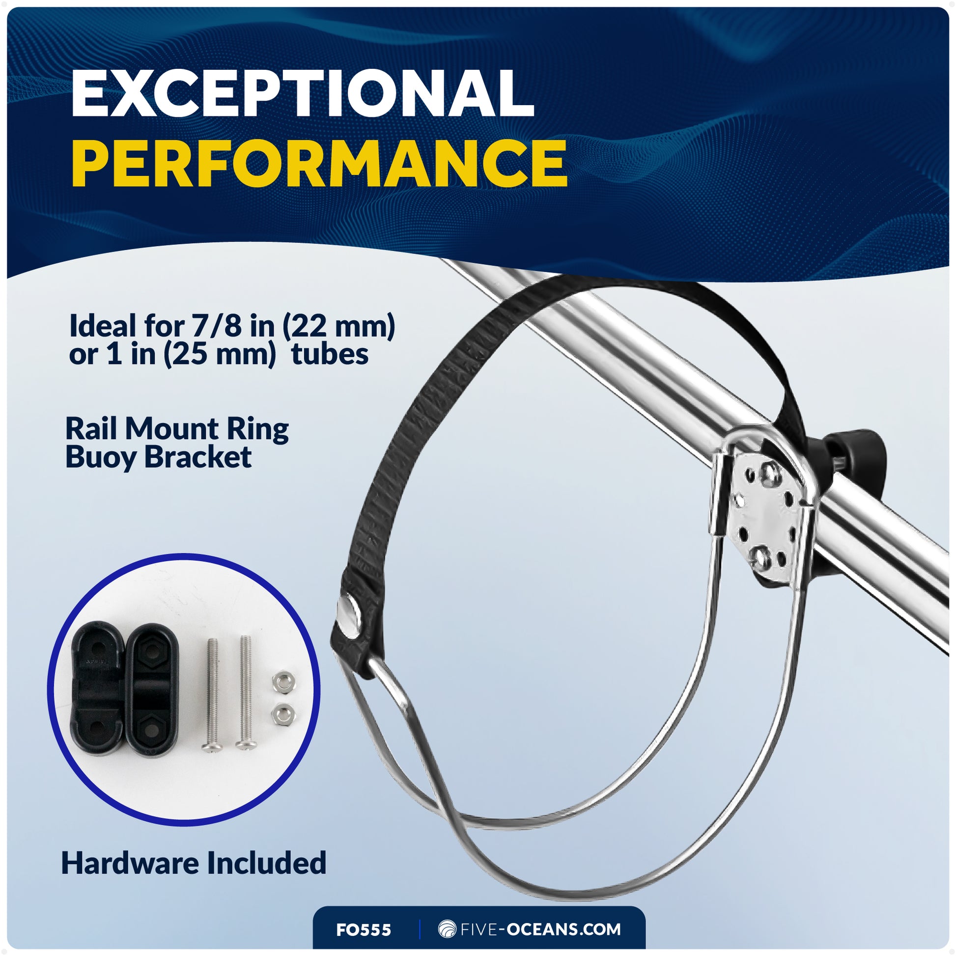 Ring Buoy Bracket, Stainless Steel, Rail Mount - FO555 - Five Oceans