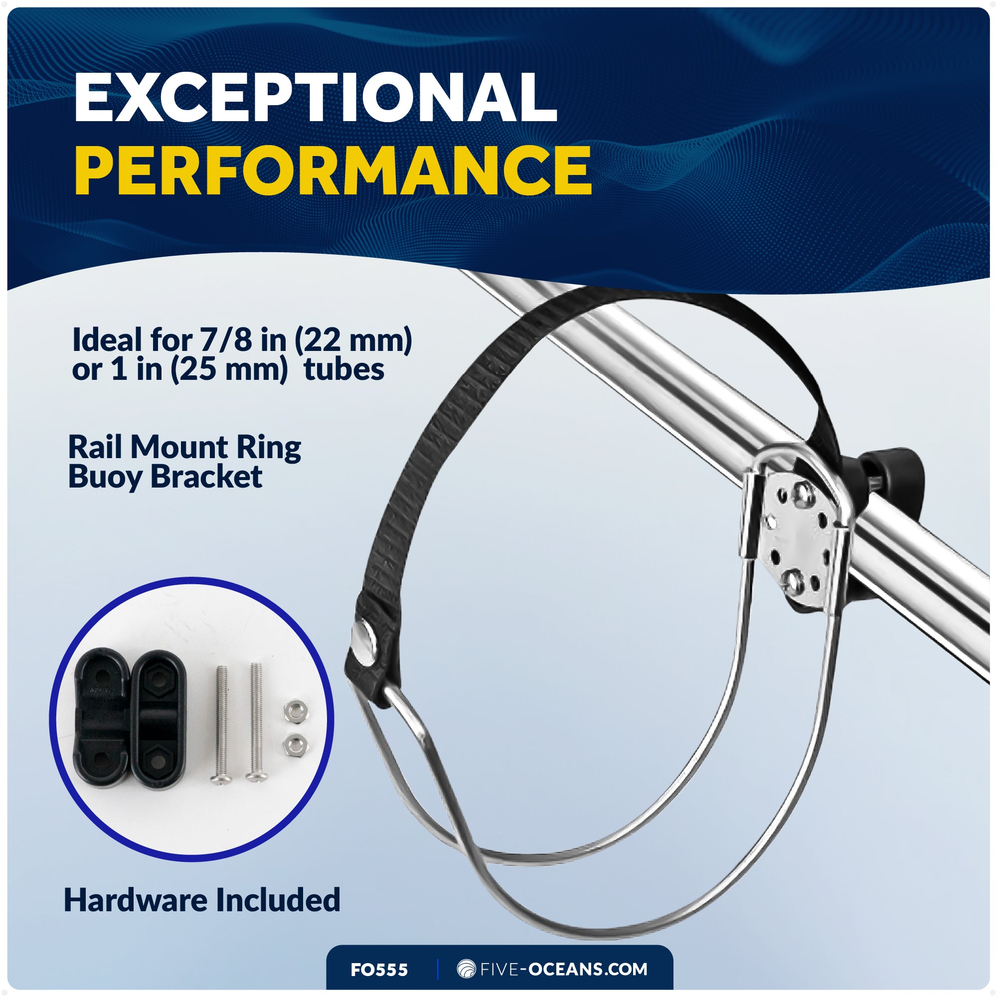 Ring Buoy Bracket, Stainless Steel, Rail Mount - FO555 - Five Oceans