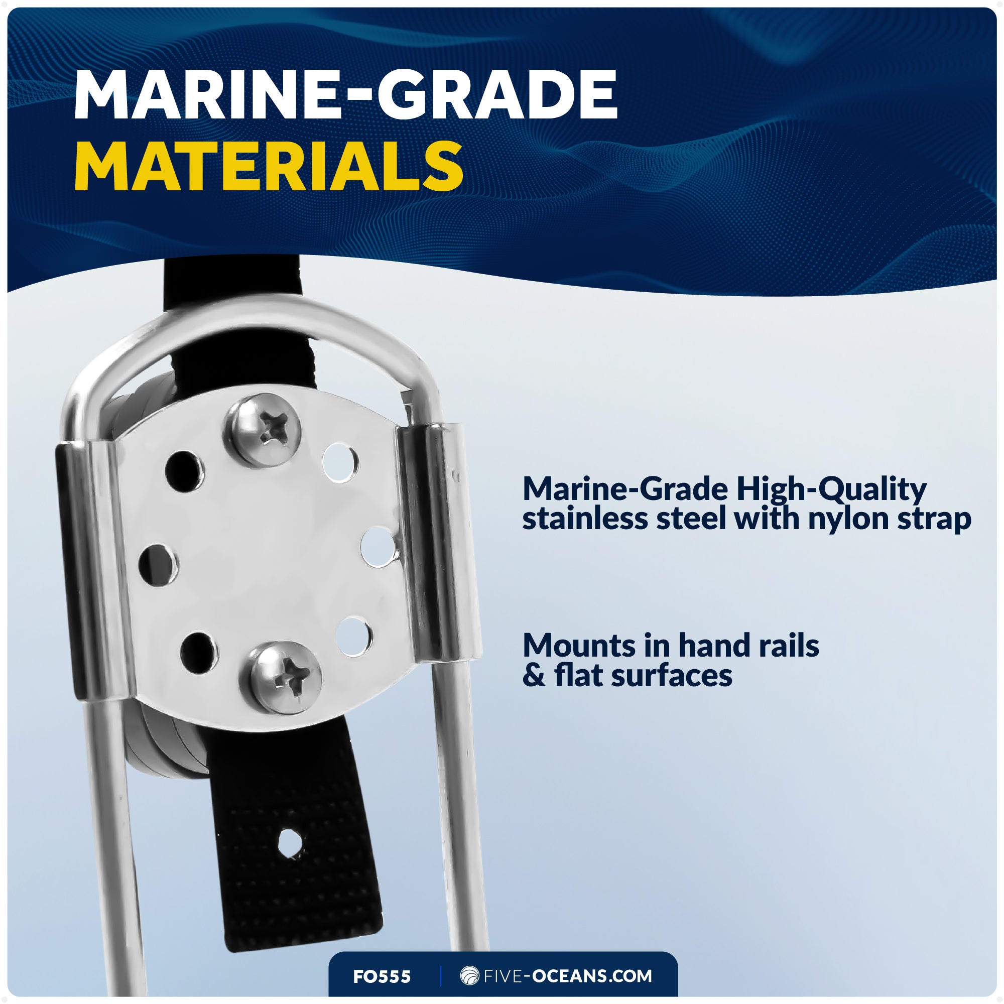 Ring Buoy Bracket, Stainless Steel, Rail Mount - FO555 - Five Oceans