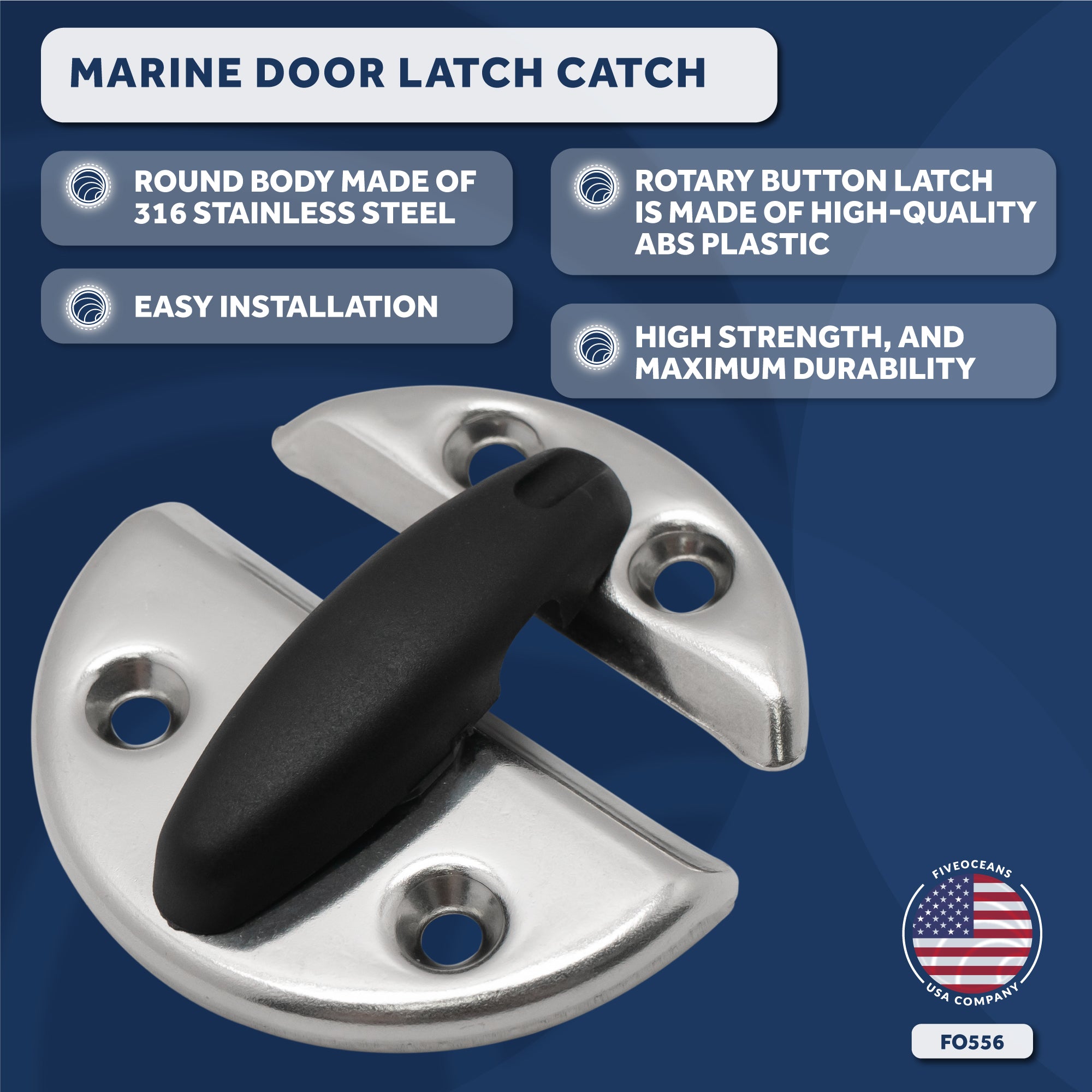 Boat Door Latch Round 2-3/8" Stainless Steel - FO556 - Five Oceans