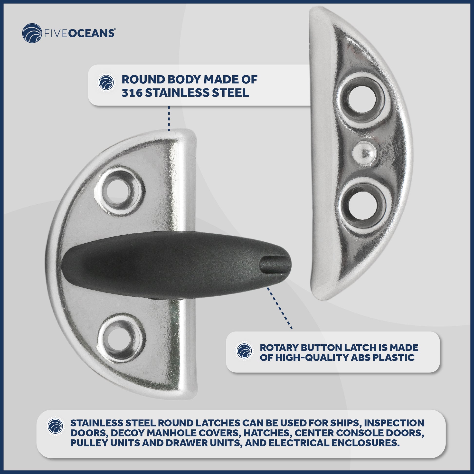 Boat Door Latch Round 2-3/8" Stainless Steel - FO556 - Five Oceans