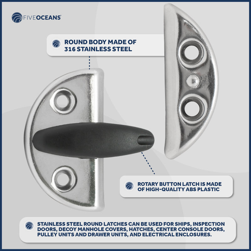 Boat Door Latch Round 2-3/8" Stainless Steel - FO556 - Five Oceans