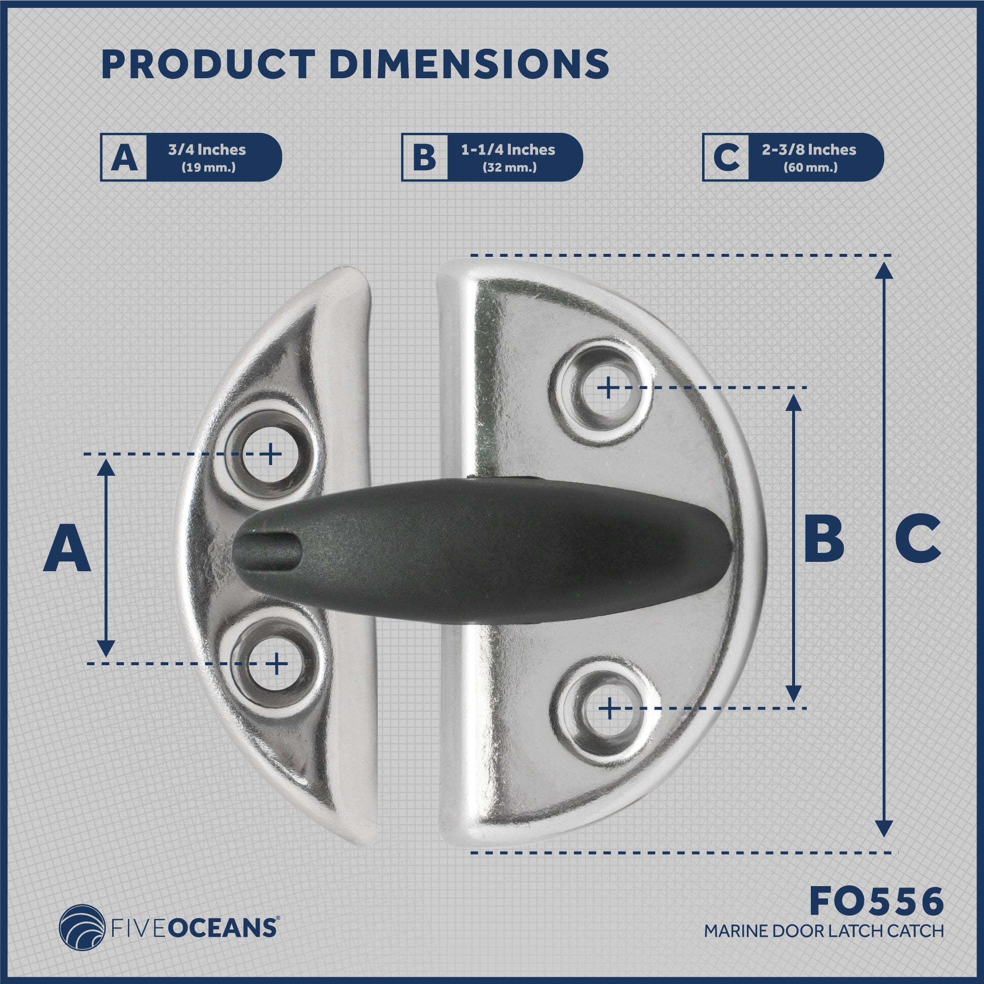 Boat Door Latch Round 2-3/8" Stainless Steel - FO556 - Five Oceans