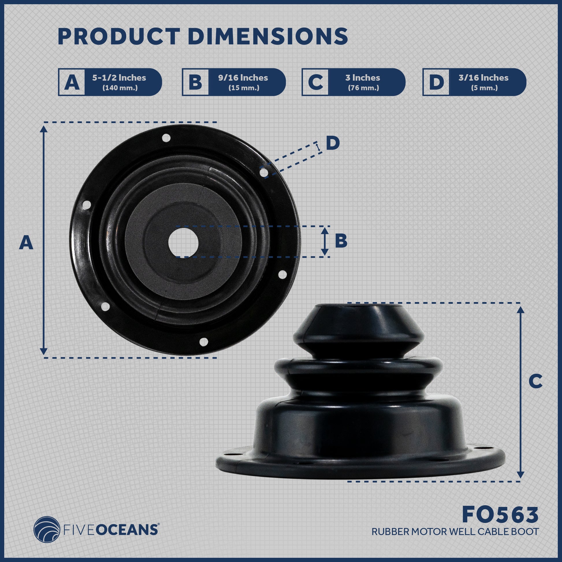 Rubber Motor Well Cable Boot, 5-1/2" - FO563 - Five Oceans