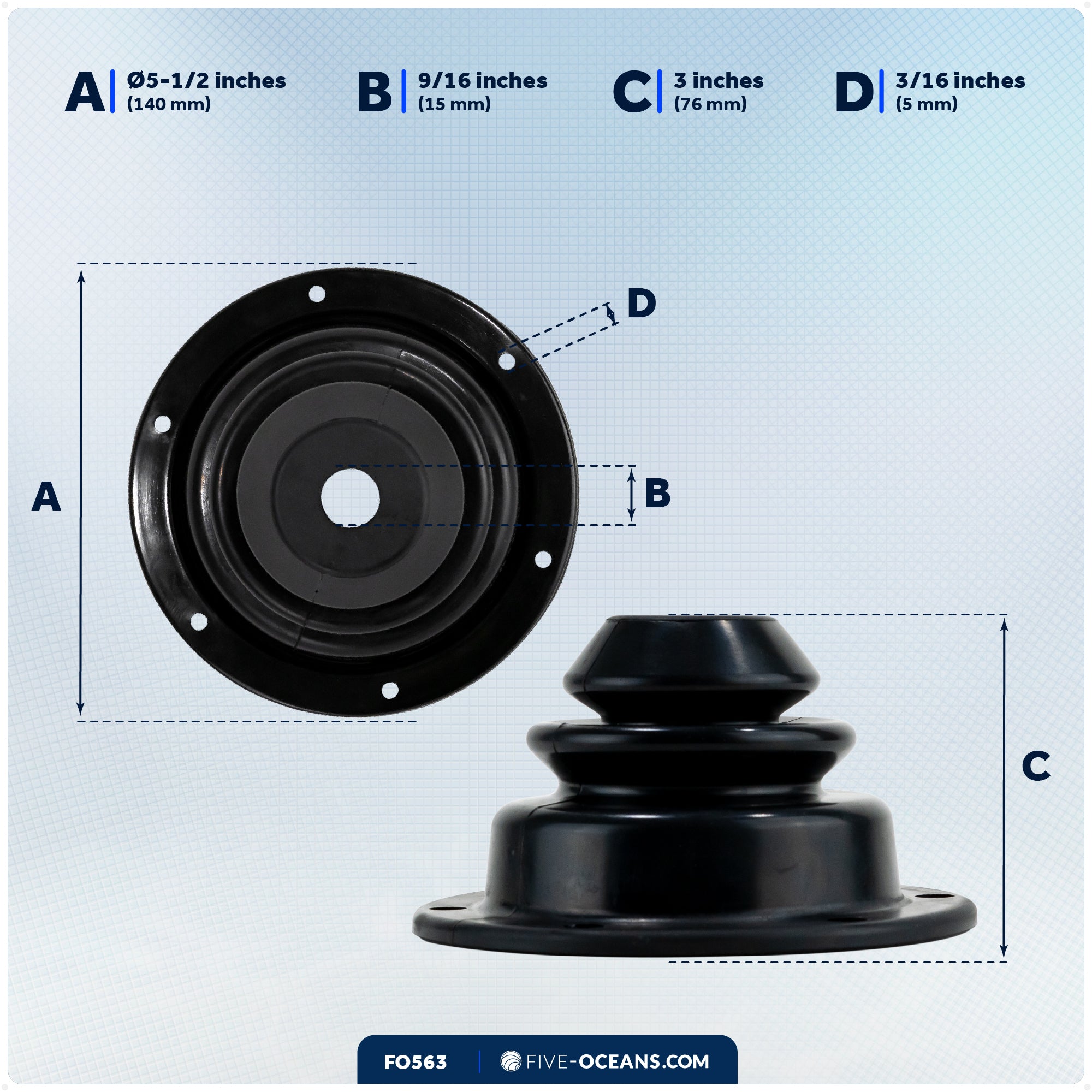Rubber Motor Well Cable Boot, 5-1/2" - FO563