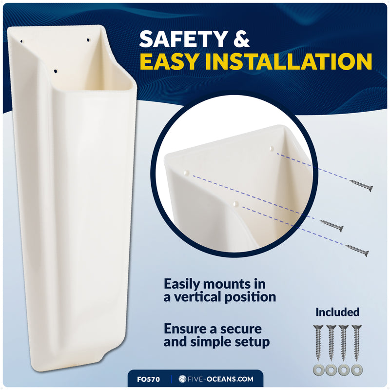 9-1/2" Winch Handle Holder, White PVC - FO570 - Five Oceans