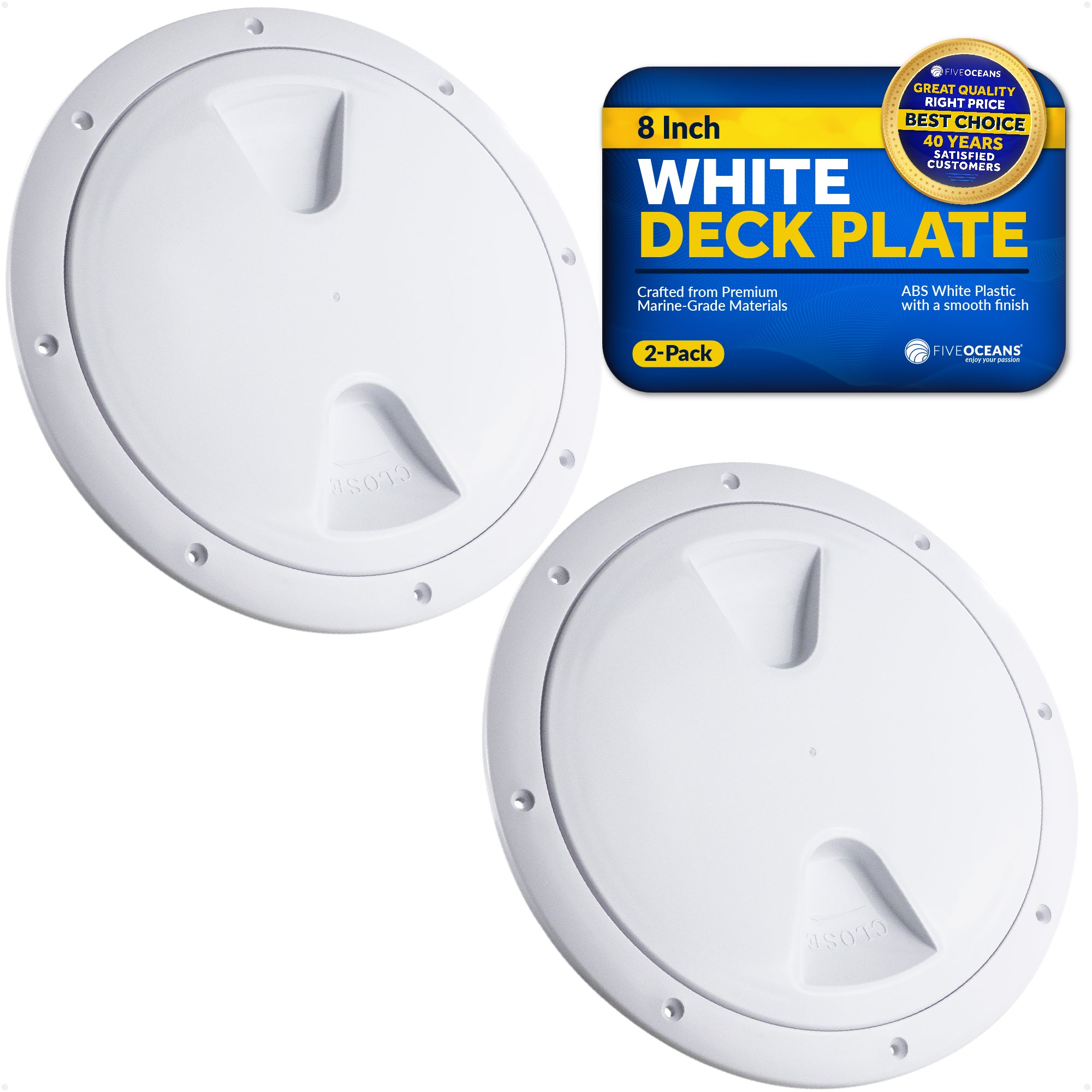 8" Deck Plate, Round, White 2-Pack - FO571-M2 - Five Oceans