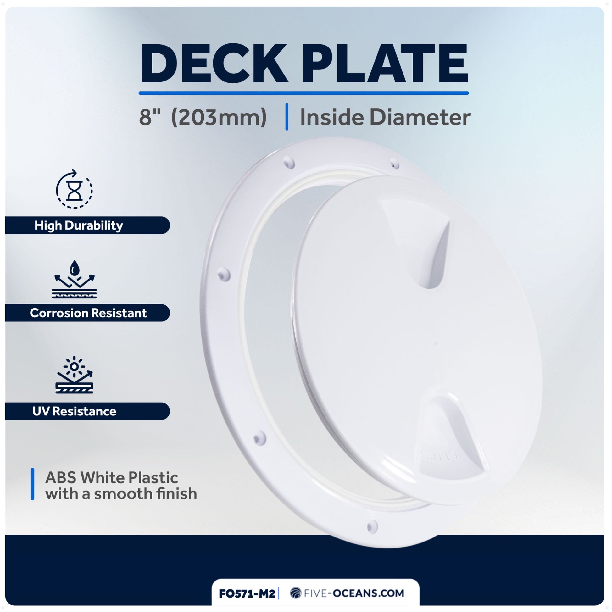 8" Deck Plate, Round, White 2-Pack - FO571-M2 - Five Oceans