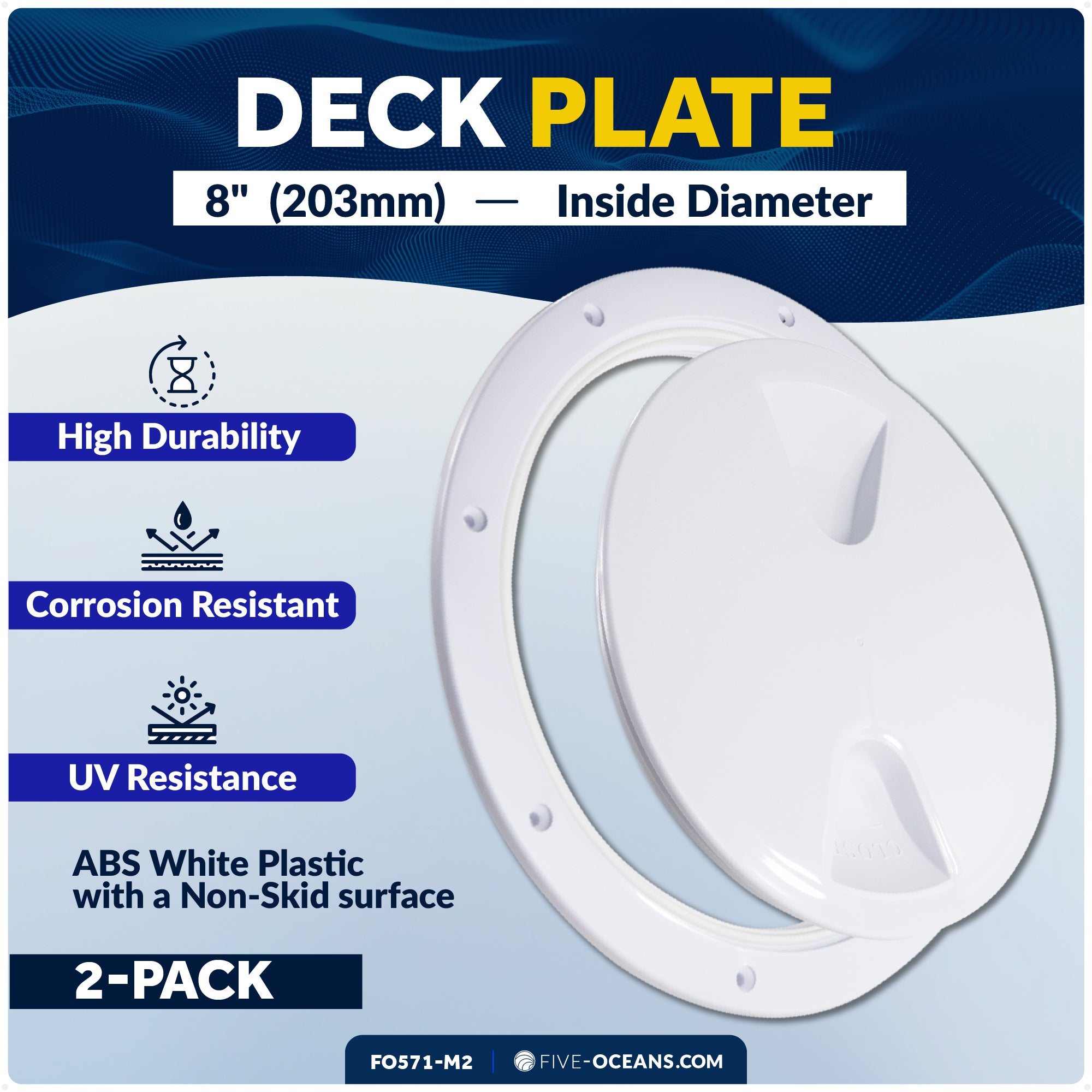 8" Deck Plate, Round, White 2-Pack - FO571-M2
