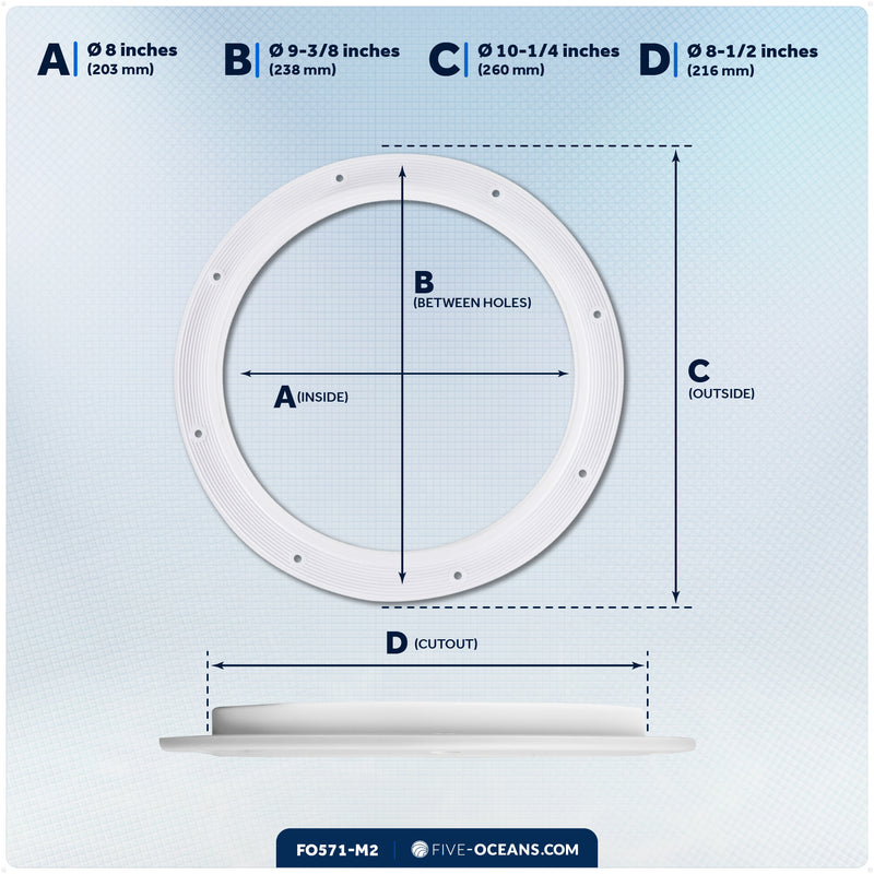8" Deck Plate, Round, White 2-Pack - FO571-M2 - Five Oceans