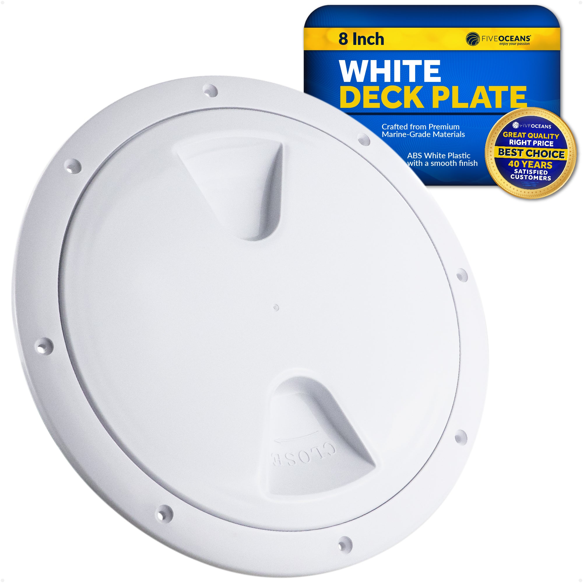 8" Deck Plate, Round, White - FO571 - Five Oceans