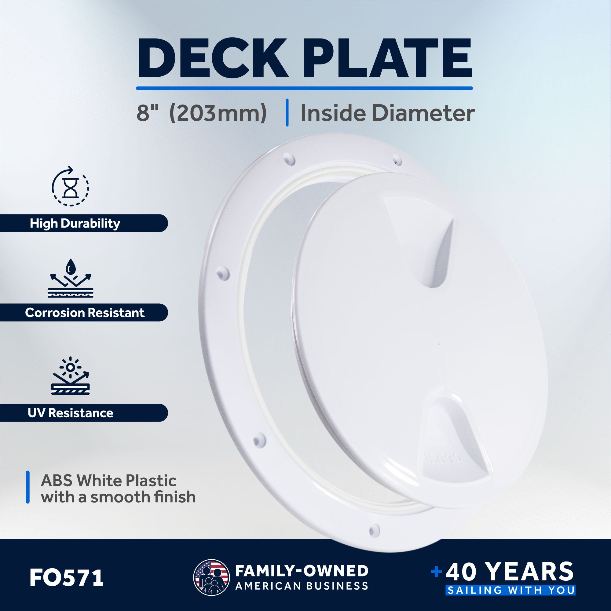 8" Deck Plate, Round, White - FO571