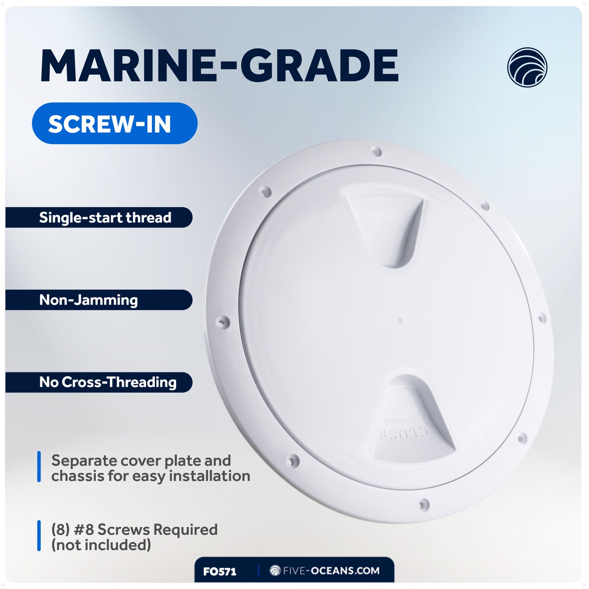 8" Deck Plate, Round, White - FO571 - Five Oceans