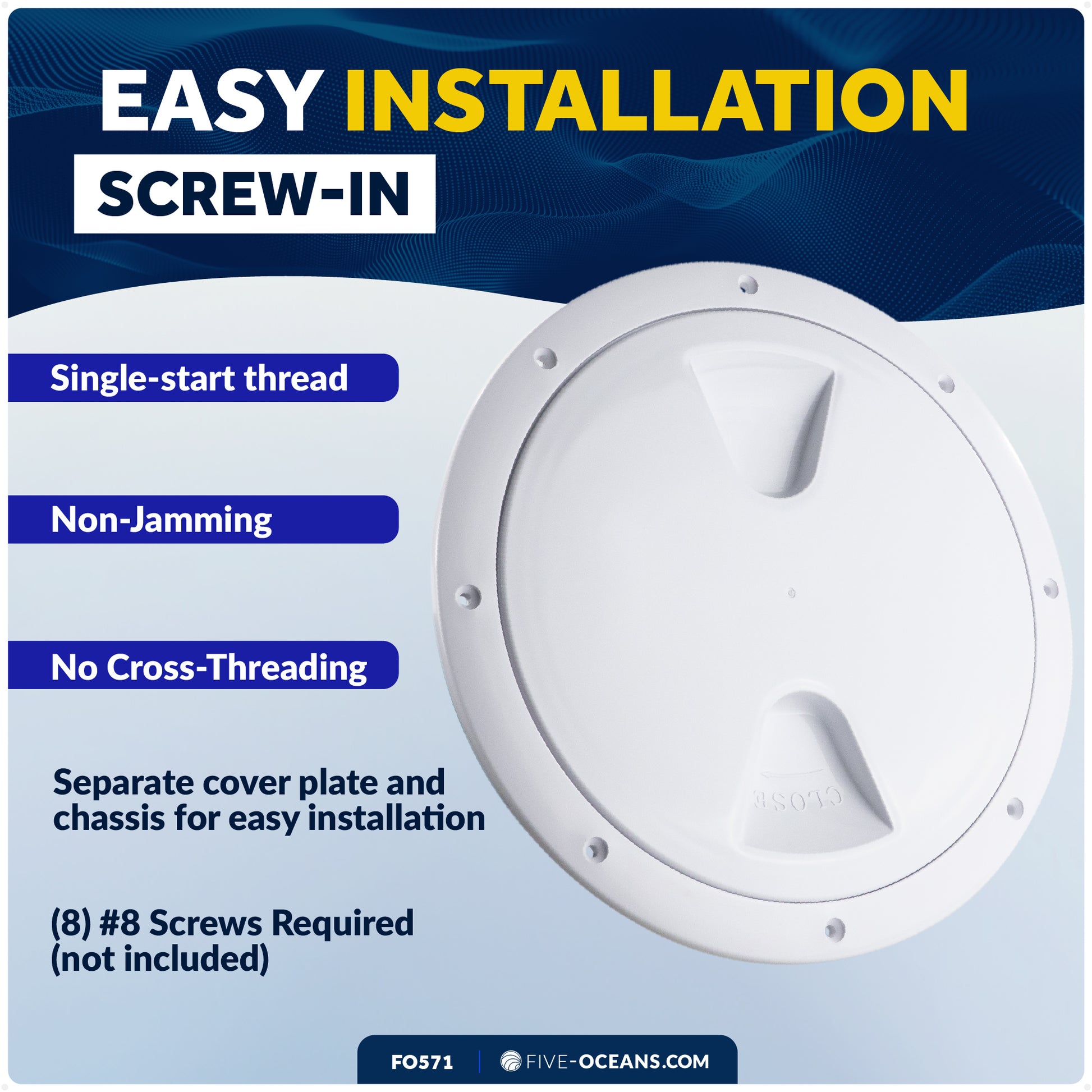 8" Deck Plate, Round, White - FO571 - Five Oceans