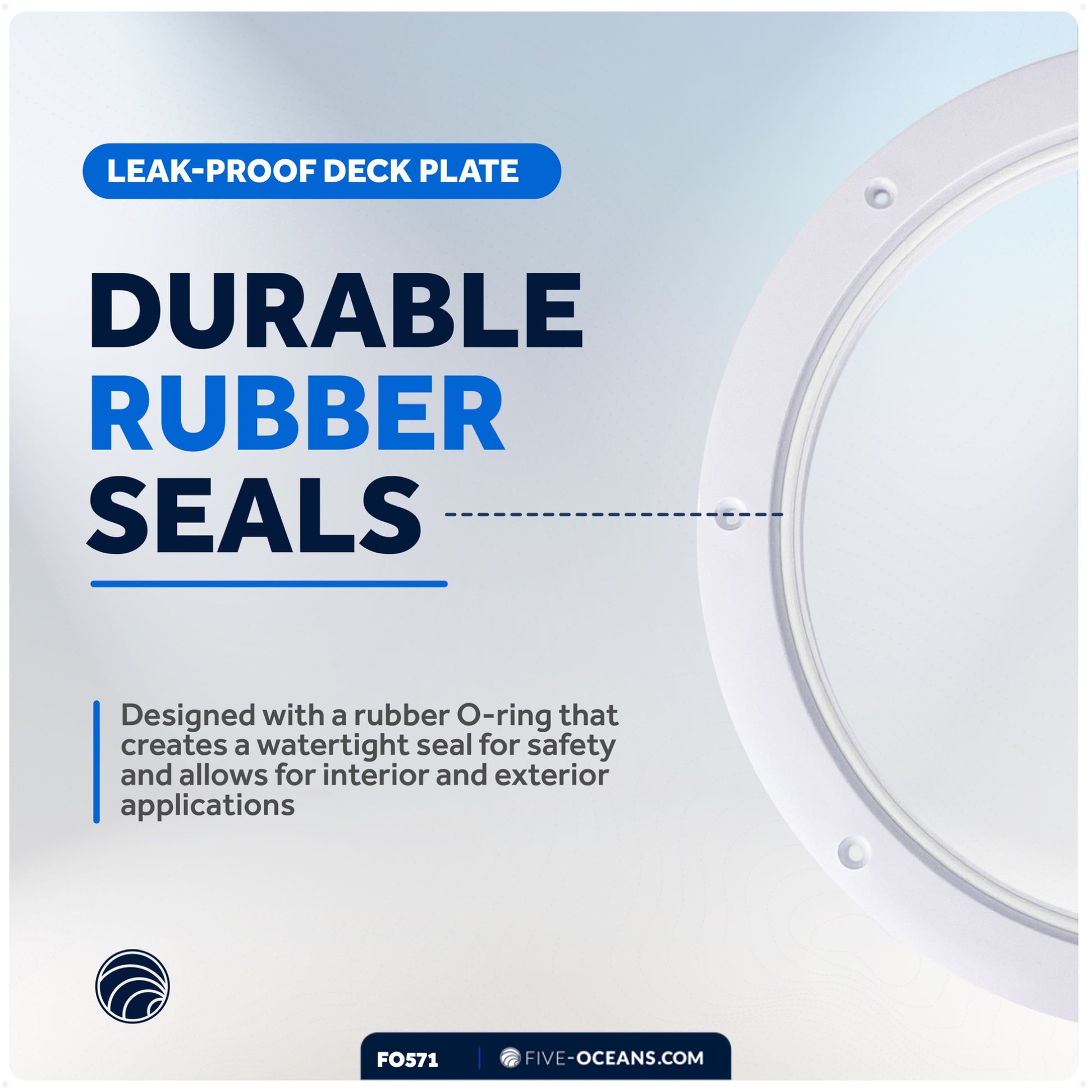 8" Deck Plate, Round, White - FO571 - Five Oceans