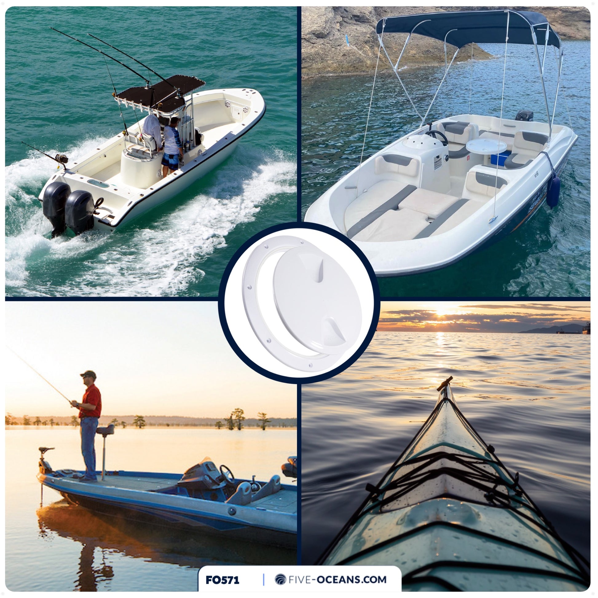 8" Deck Plate, Round, White - FO571 - Five Oceans