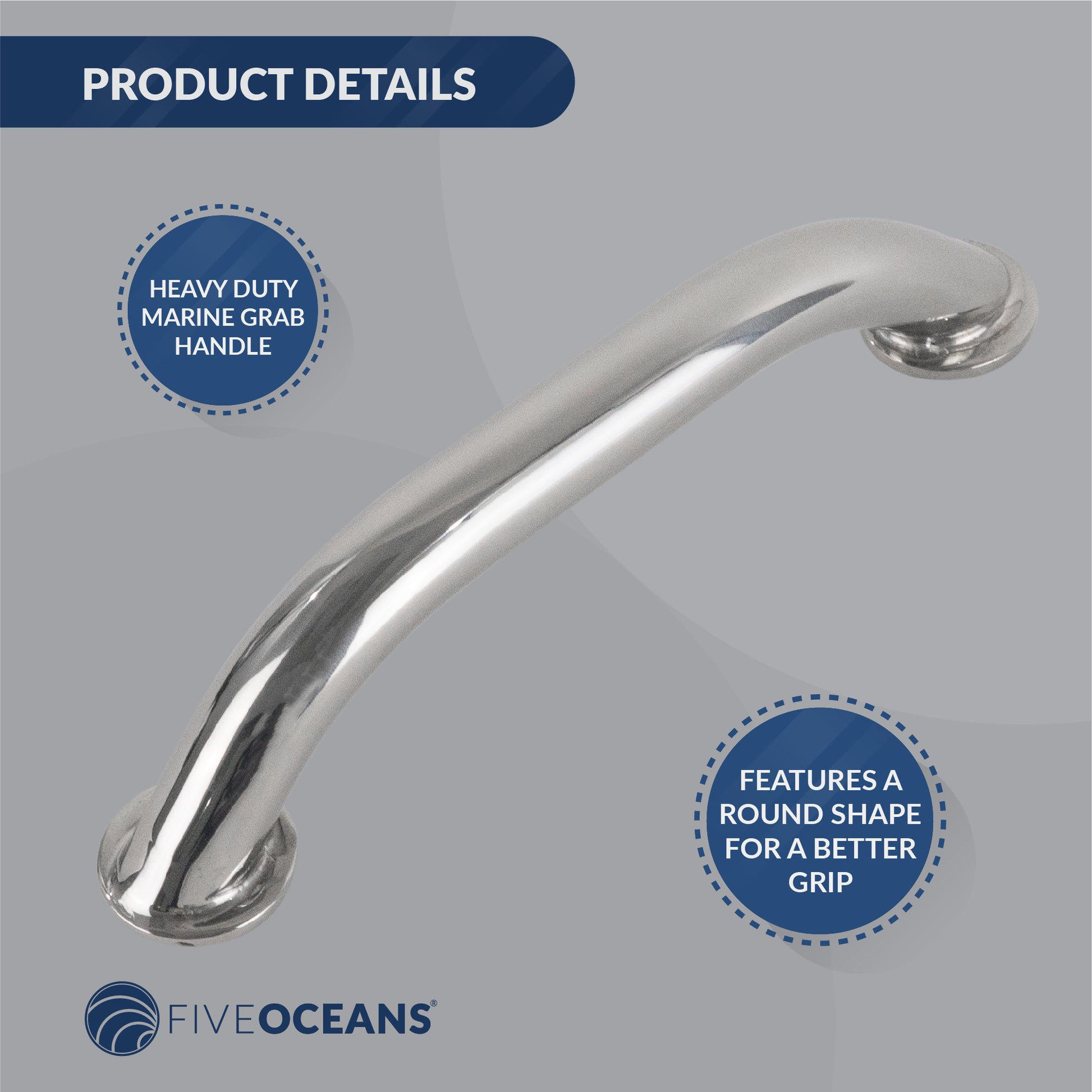 9" Boat Grab Handle, 316 Stainless Steel, 2-Pack - FO577-M2 - Five Oceans