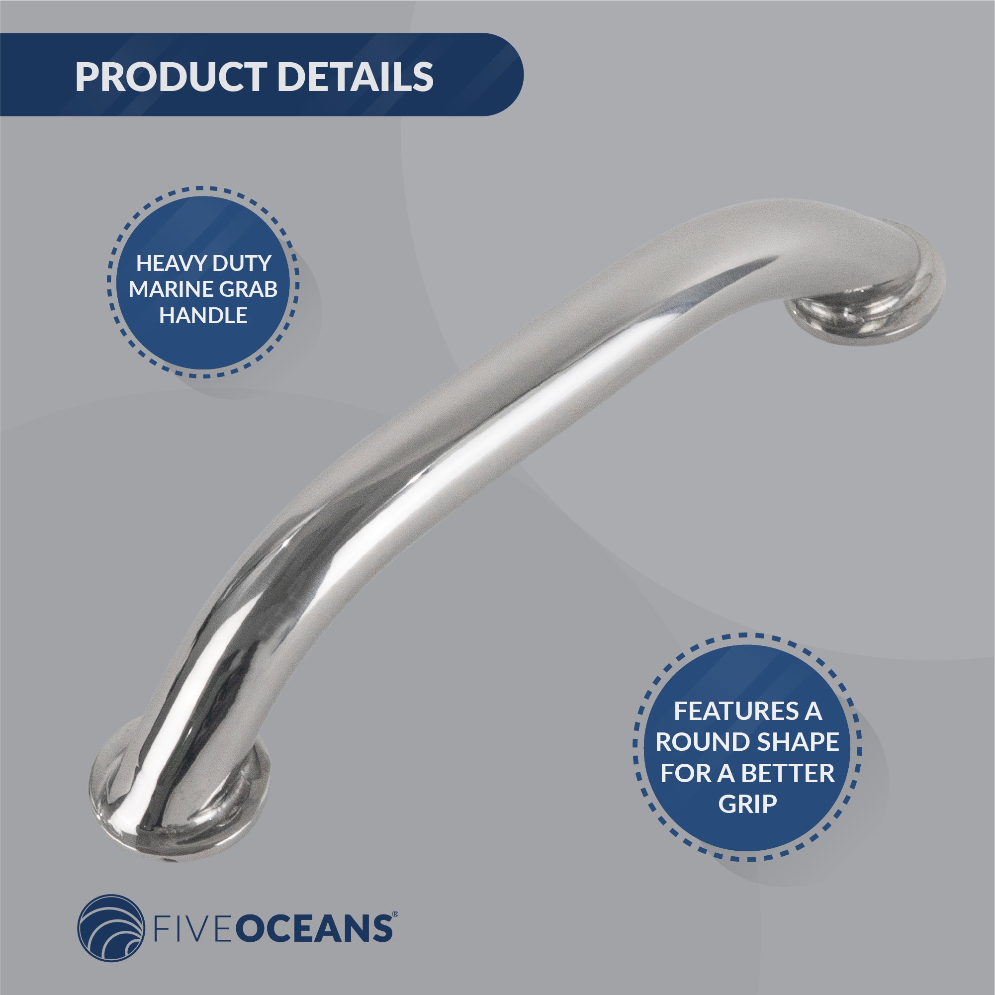 9" Boat Grab Handle, 316 Stainless Steel, 2-Pack - FO577-M2 - Five Oceans
