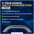 9" Grab Handle, AISI 316 Stainless Steel, 4-Pack - FO577-M4 - Five Oceans