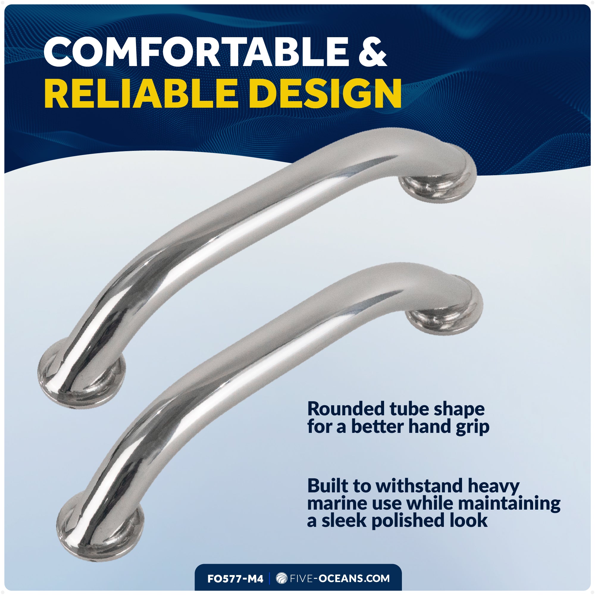 9" Grab Handle, AISI 316 Stainless Steel, 4-Pack - FO577-M4 - Five Oceans