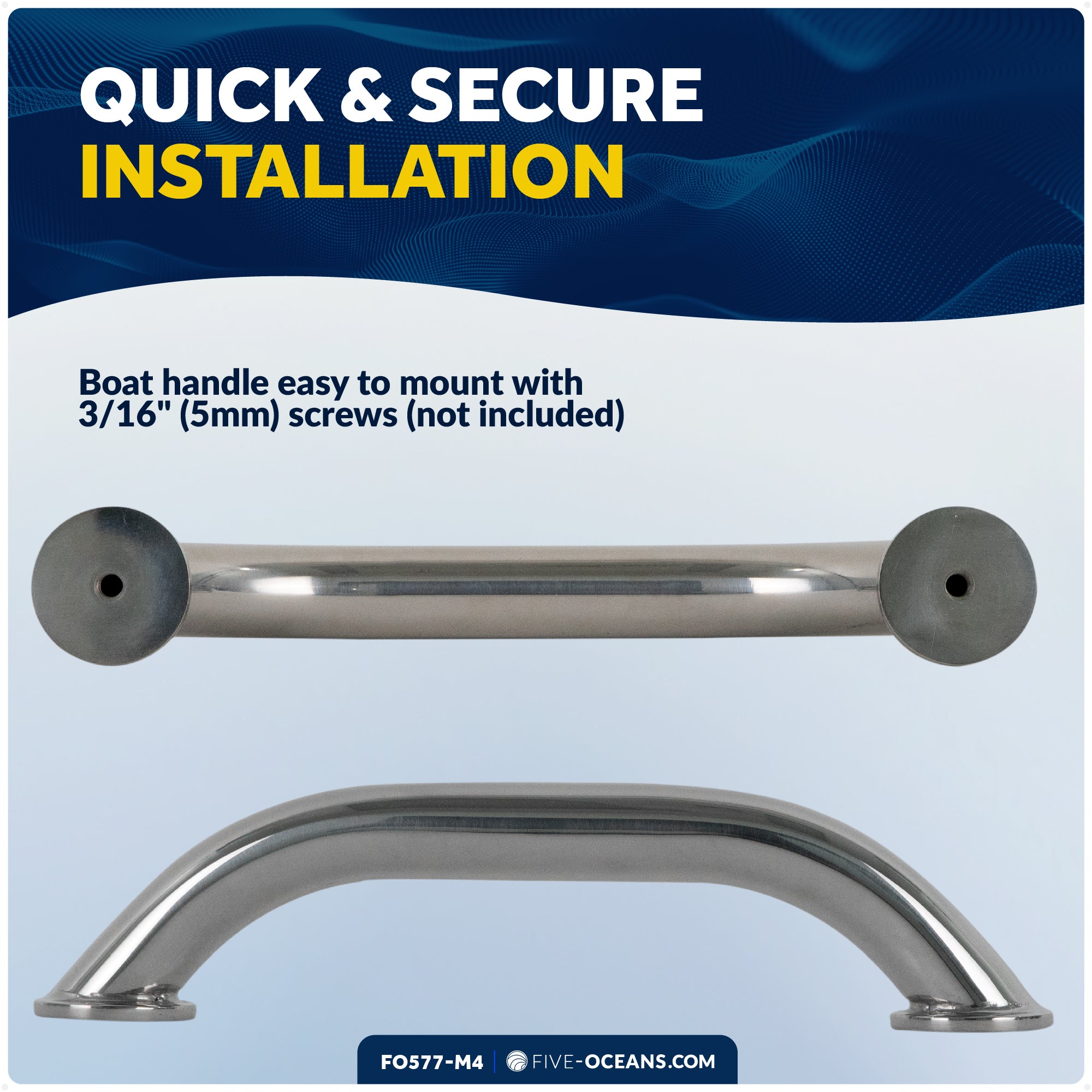 9" Grab Handle, AISI 316 Stainless Steel, 4-Pack - FO577-M4 - Five Oceans