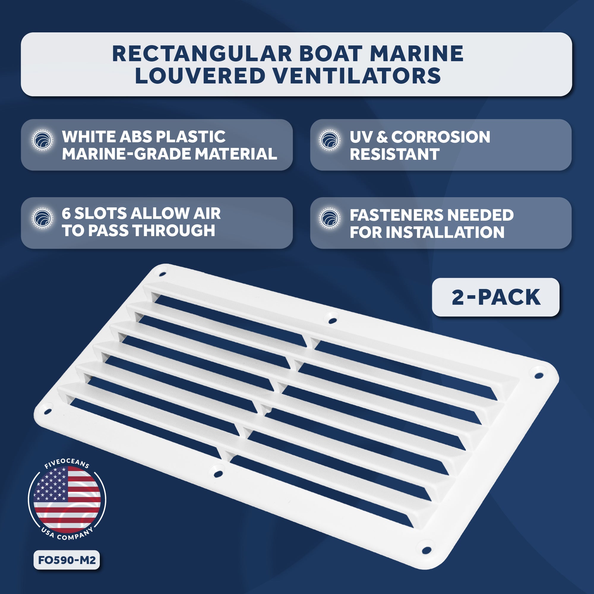 Rectangular Boat Marine Louvered Ventilators, 6 slots White 10-1/4" 2-Pack - FO590-M2 - Five Oceans