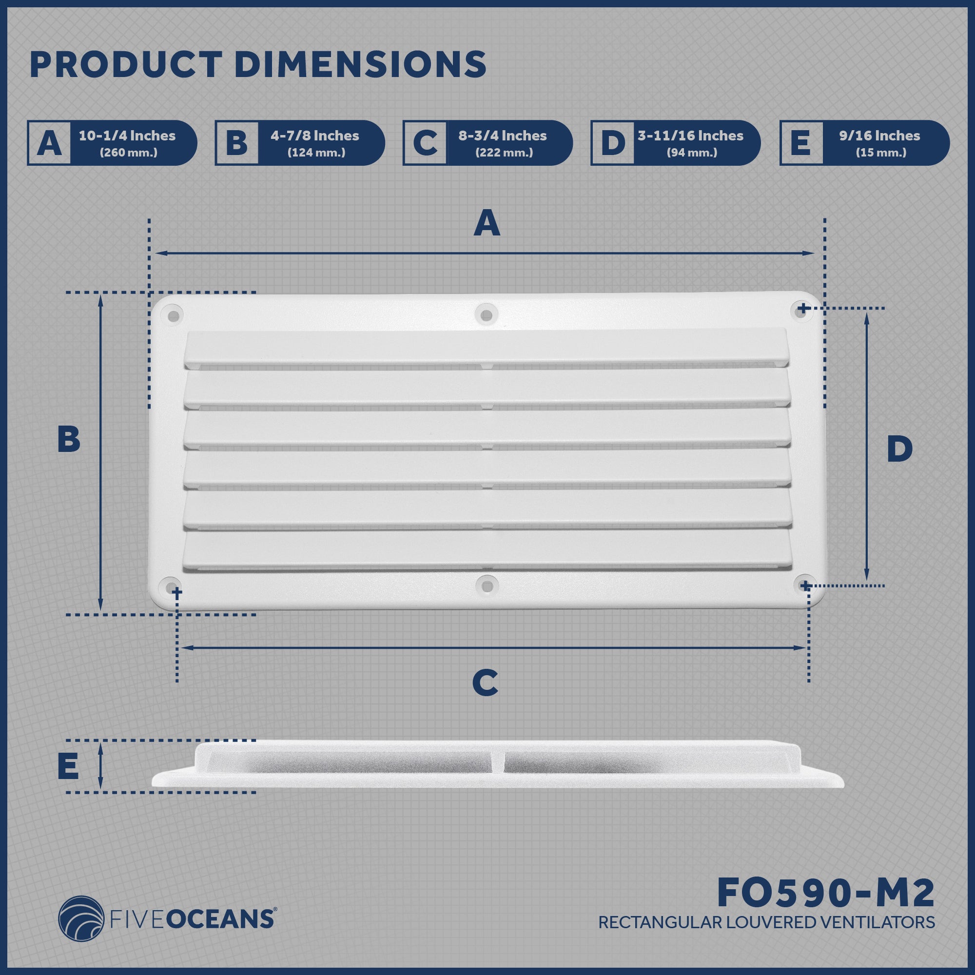 Rectangular Boat Marine Louvered Ventilators, 6 slots White 10-1/4" 2-Pack - FO590-M2 - Five Oceans