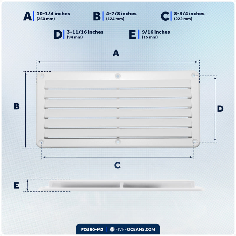 6-Slotted Louvered Ventilators, 4-7/8" x 10-1/4", White, 2-Pack - FO590 - Five Oceans