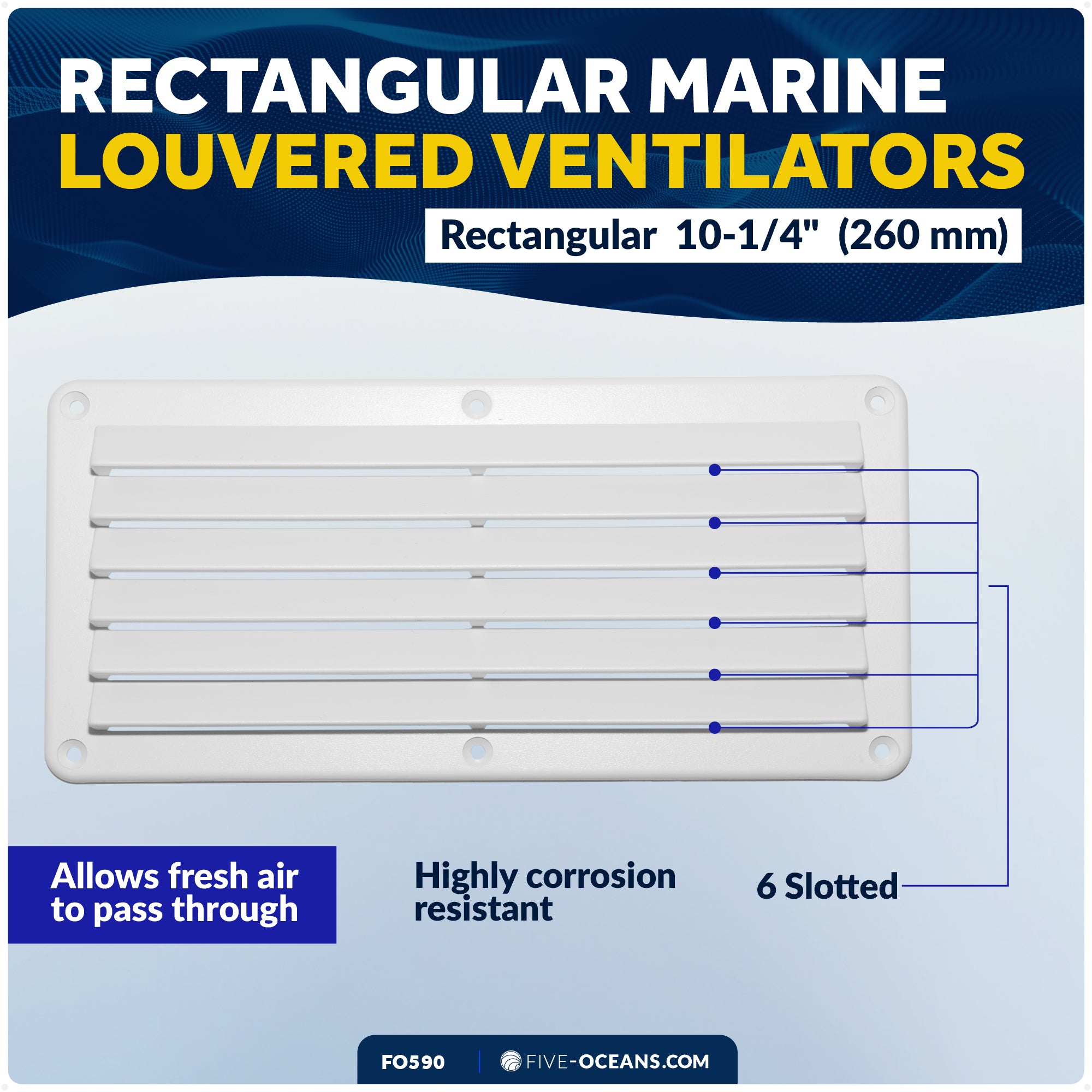 6-Slotted Louvered Ventilators, 4-7/8-Inch x 10-1/4-Inch, White ABS Plastic - FO590