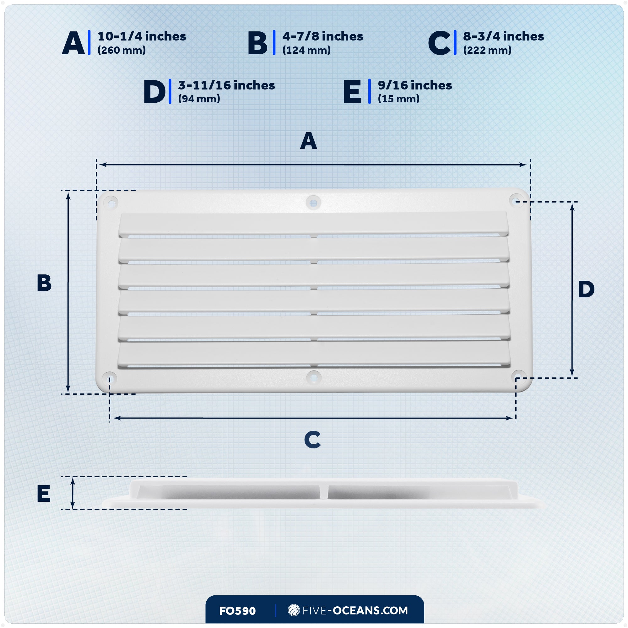 6-Slotted Louvered Ventilators, 4-7/8-Inch x 10-1/4-Inch, White ABS Plastic - FO590
