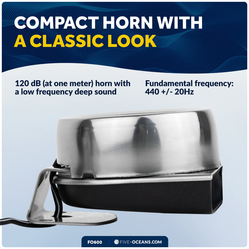 Boat Horn, 120 dB, Stainless Steel Cover, 12V - FO600 - Five Oceans