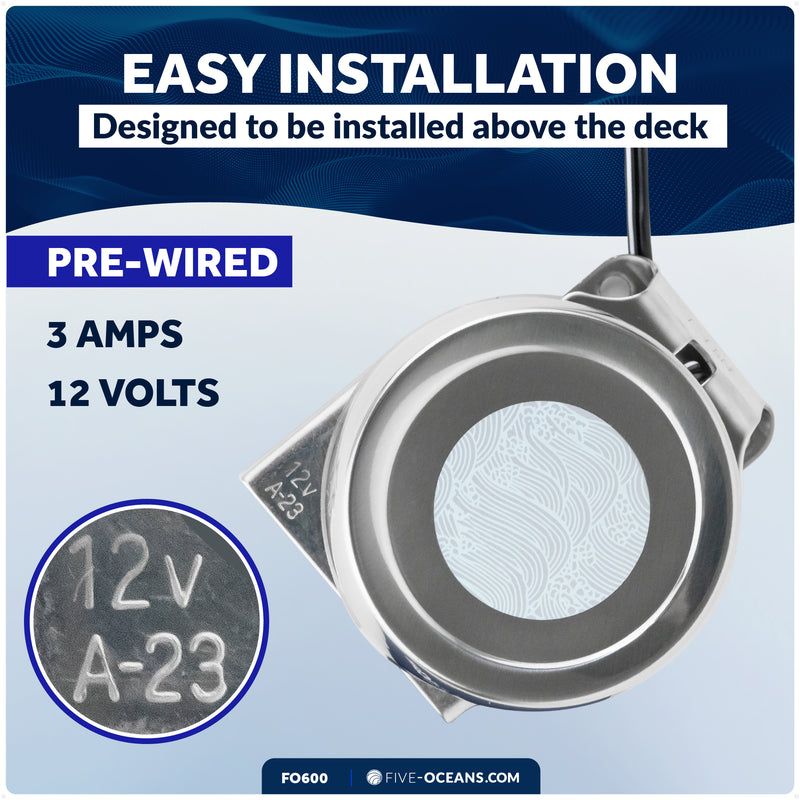 Boat Horn, 120 dB, Stainless Steel Cover, 12V - FO600 - Five Oceans