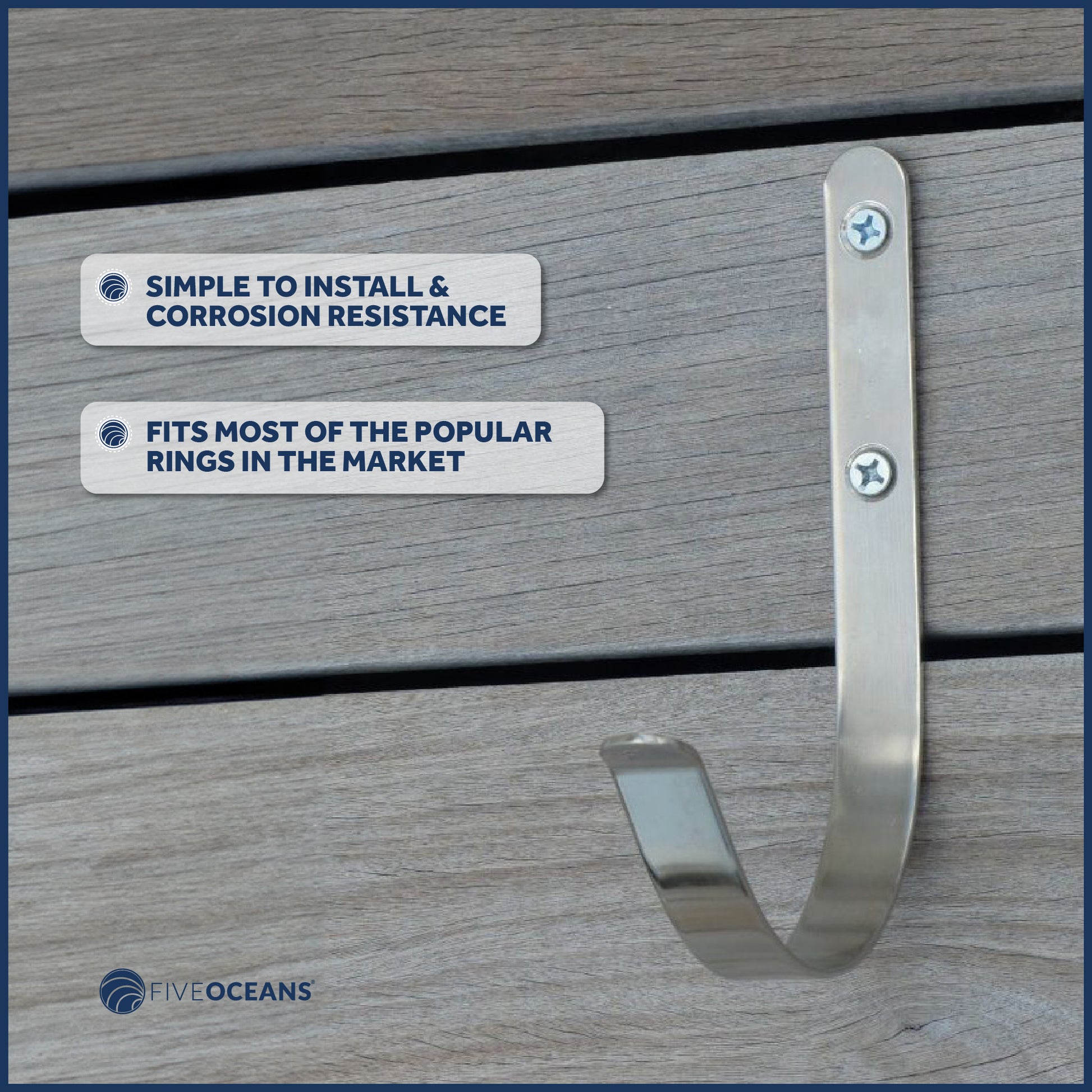 Ring Buoy Bracket Holder, Stainless Steel, Flat Mount - 2-Pack - FO626-M2 - Five Oceans