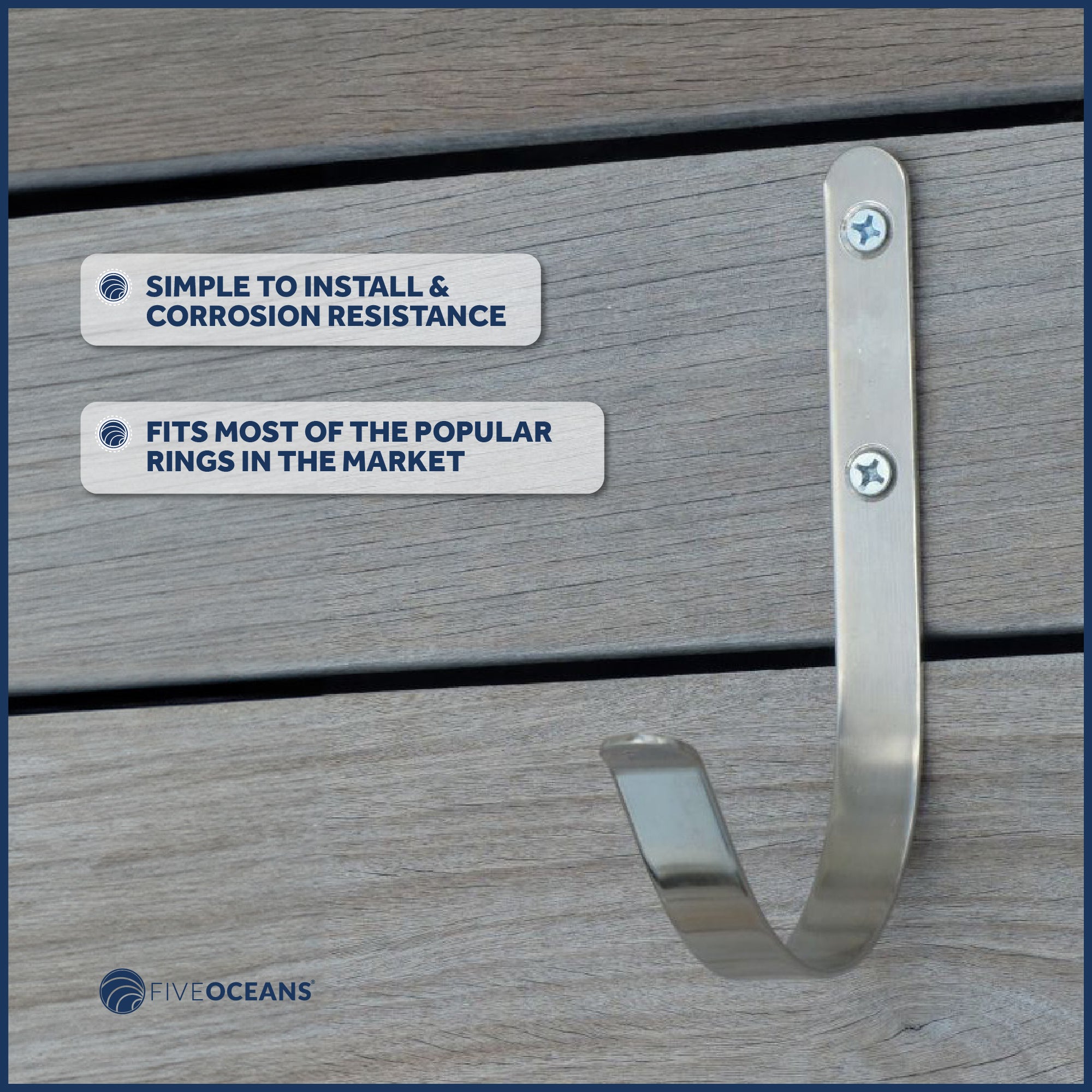Ring Buoy Bracket Holder, Stainless Steel, Flat Mount - 2-Pack - FO626-M2