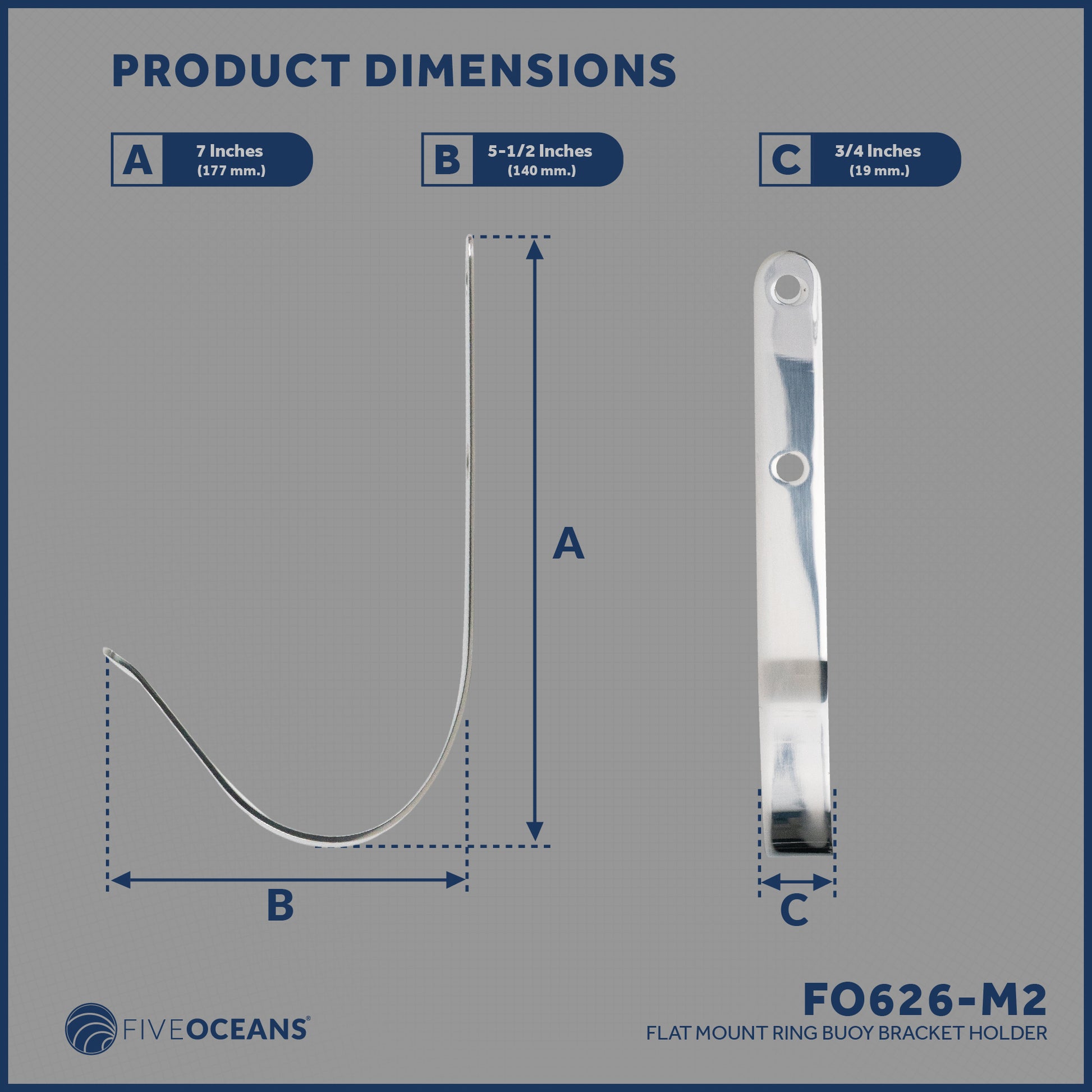 Ring Buoy Bracket Holder, Stainless Steel, Flat Mount - 2-Pack - FO626-M2 - Five Oceans