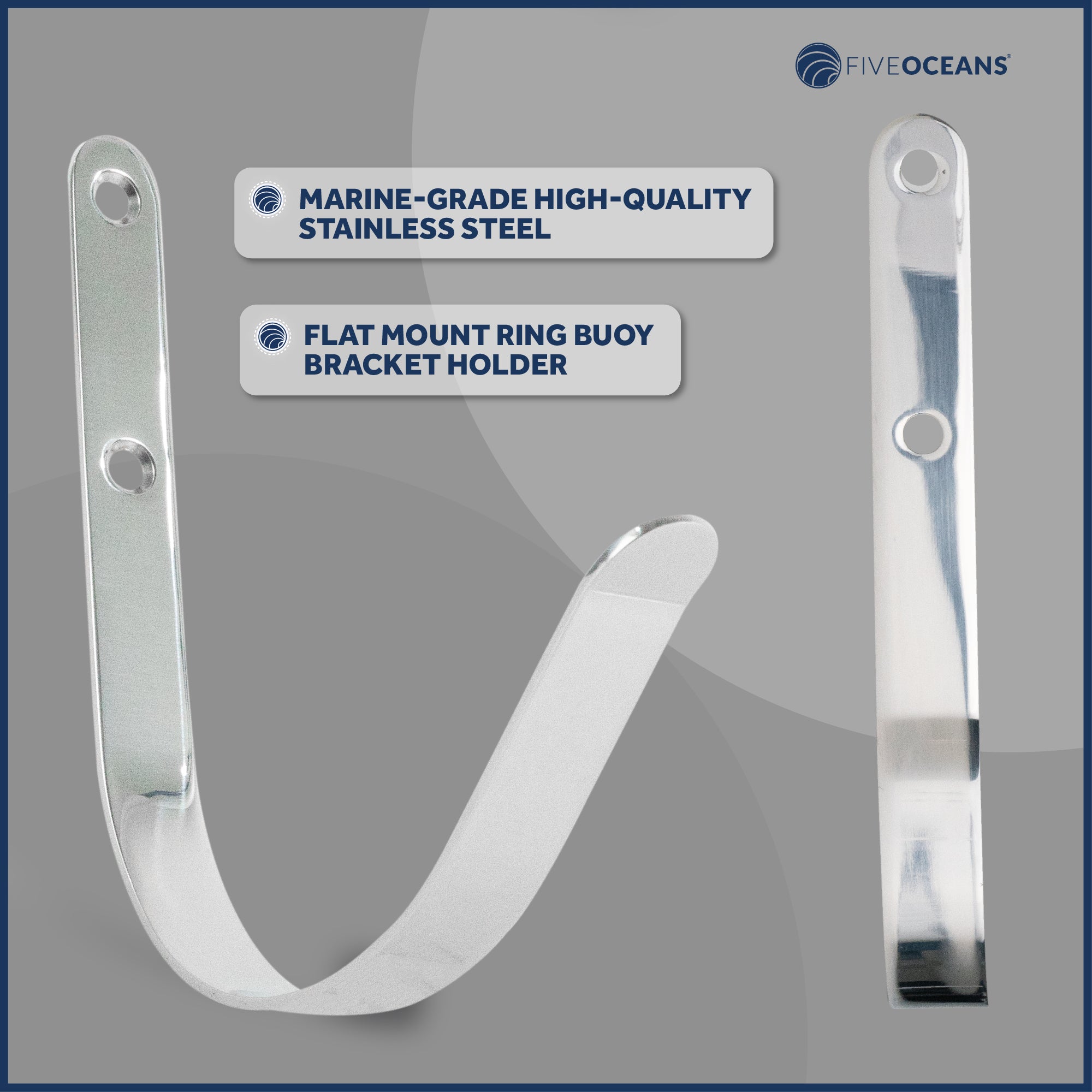 Ring Buoy Bracket Holder, Stainless Steel, Flat Mount - FO626 - Five Oceans