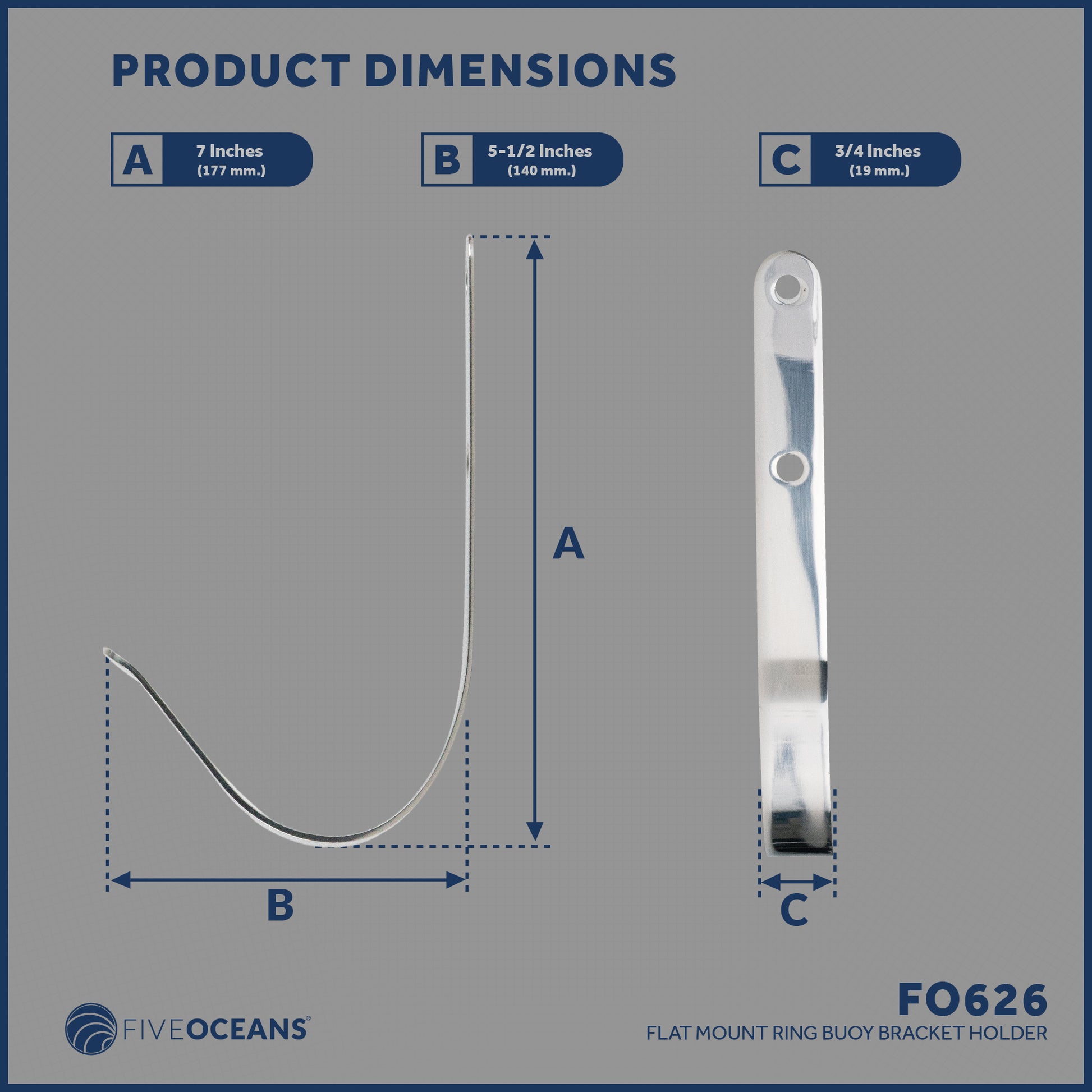 Ring Buoy Bracket Holder, Stainless Steel, Flat Mount - FO626 - Five Oceans
