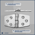 Door Hinge 3" x 1-9/16", AISI 316 Stainless Steel, 4-Pack - FO628-M4 - Five Oceans