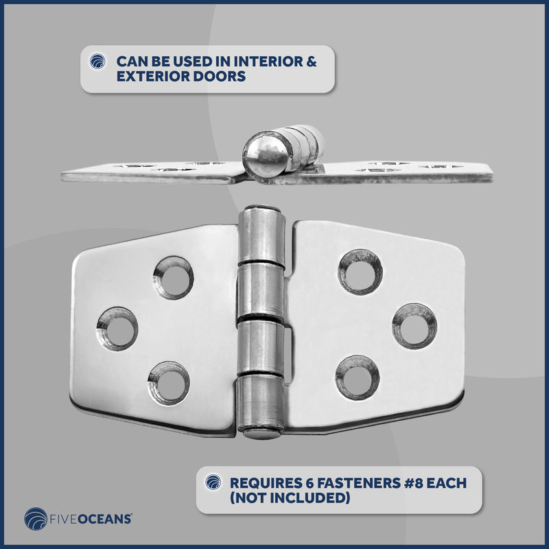 Door Hinge 3" x 1-9/16", AISI 316 Stainless Steel, 4-Pack - FO628-M4 - Five Oceans