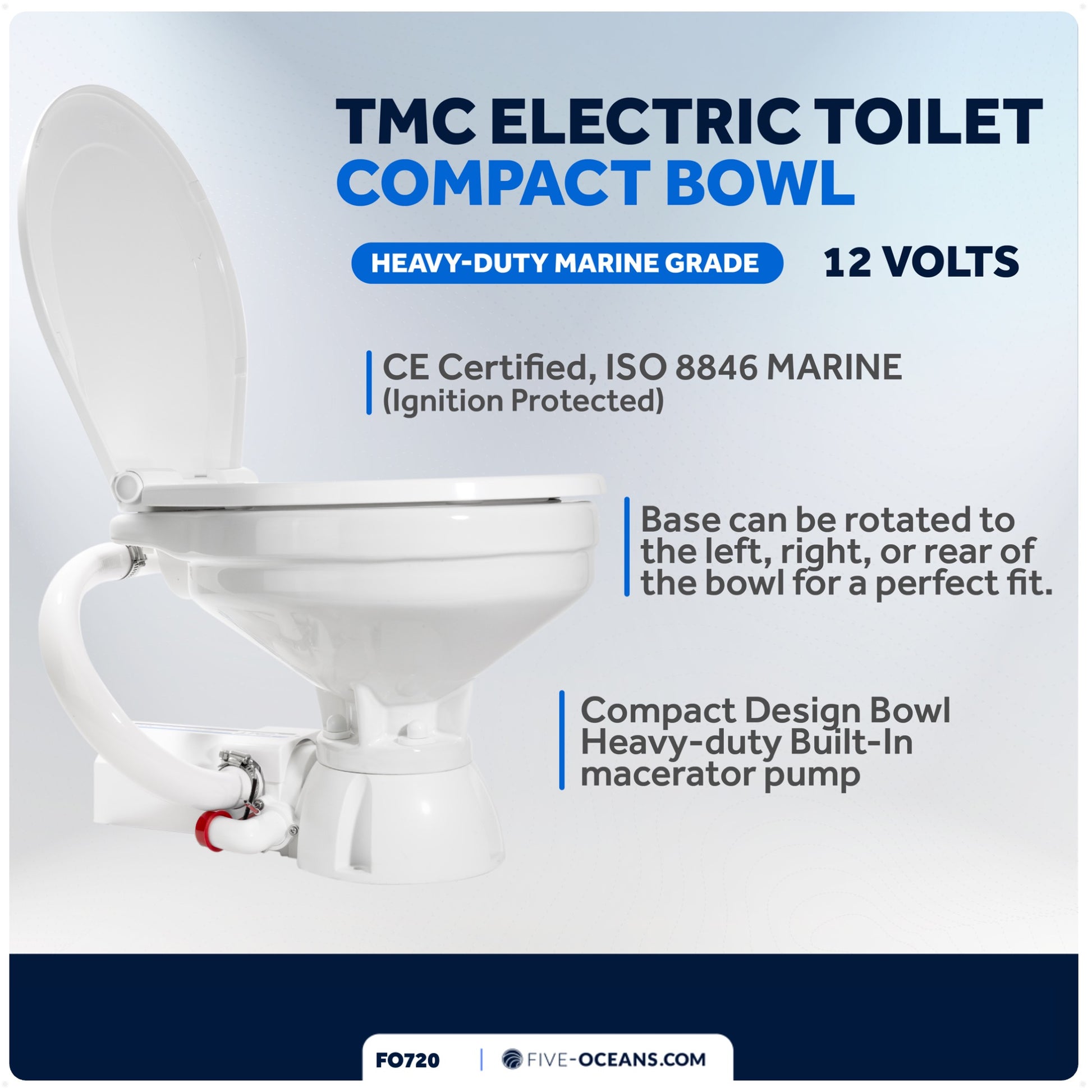 TMC Electric Toilet, Compact Bowl, 12V DC - FO720 - Five Oceans