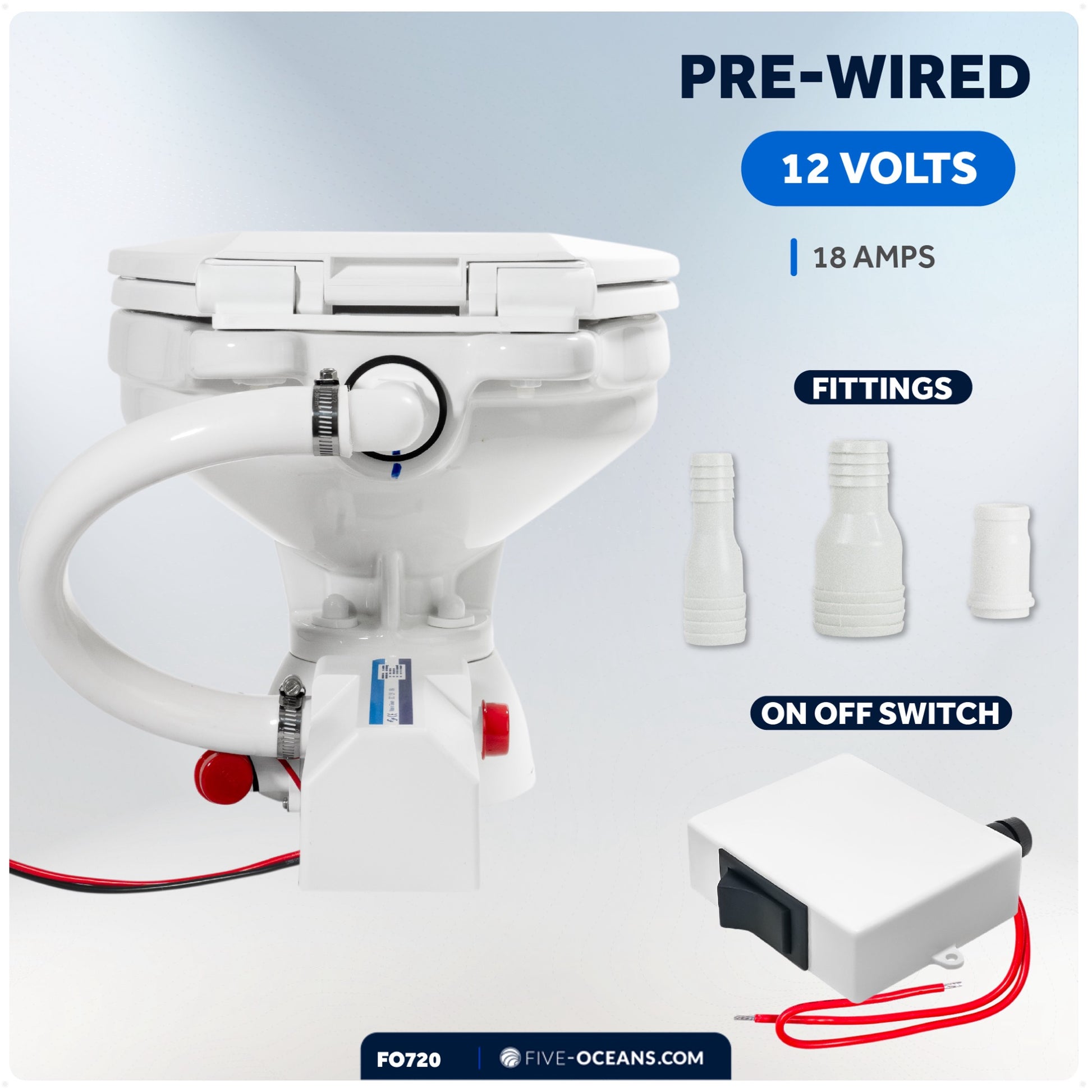TMC Electric Toilet, Compact Bowl, 12V DC - FO720 - Five Oceans