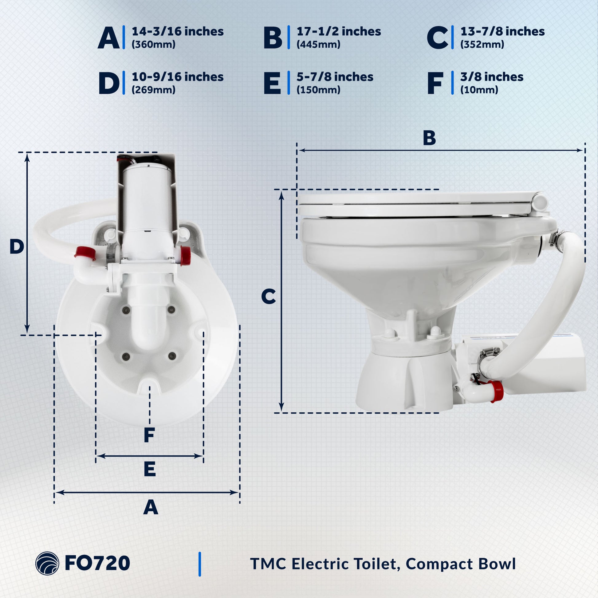 TMC Electric Toilet, Compact Bowl, 12V DC - FO720 - Five Oceans