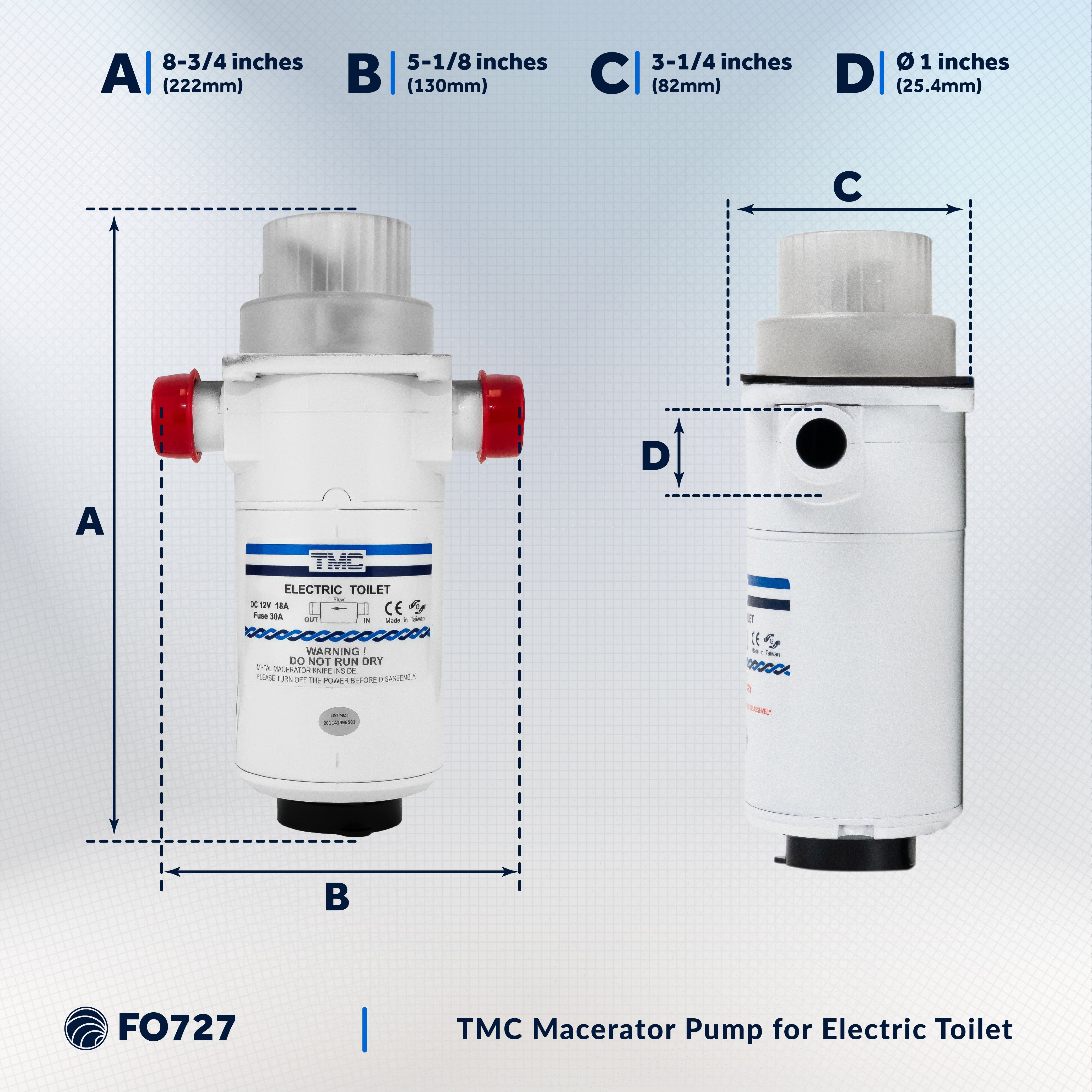 TMC Macerator Pump for Electric Toilet, 12VDC - FO727