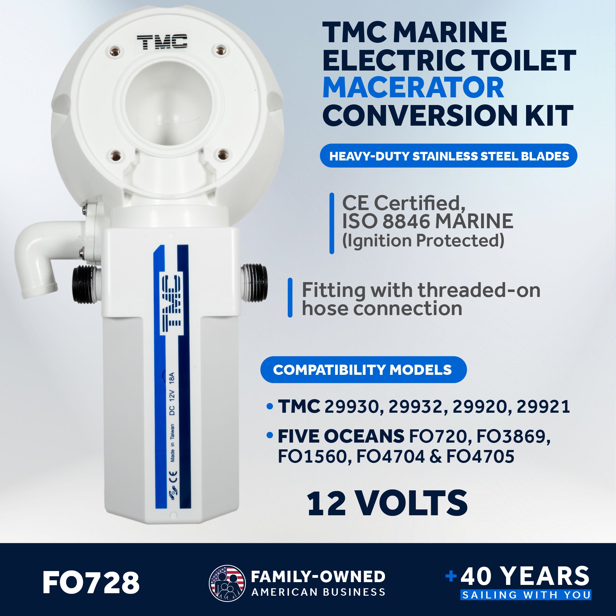 TMC Electric Toilet Macerator Conversion Kit, 12V DC - FO728 - Five Oceans