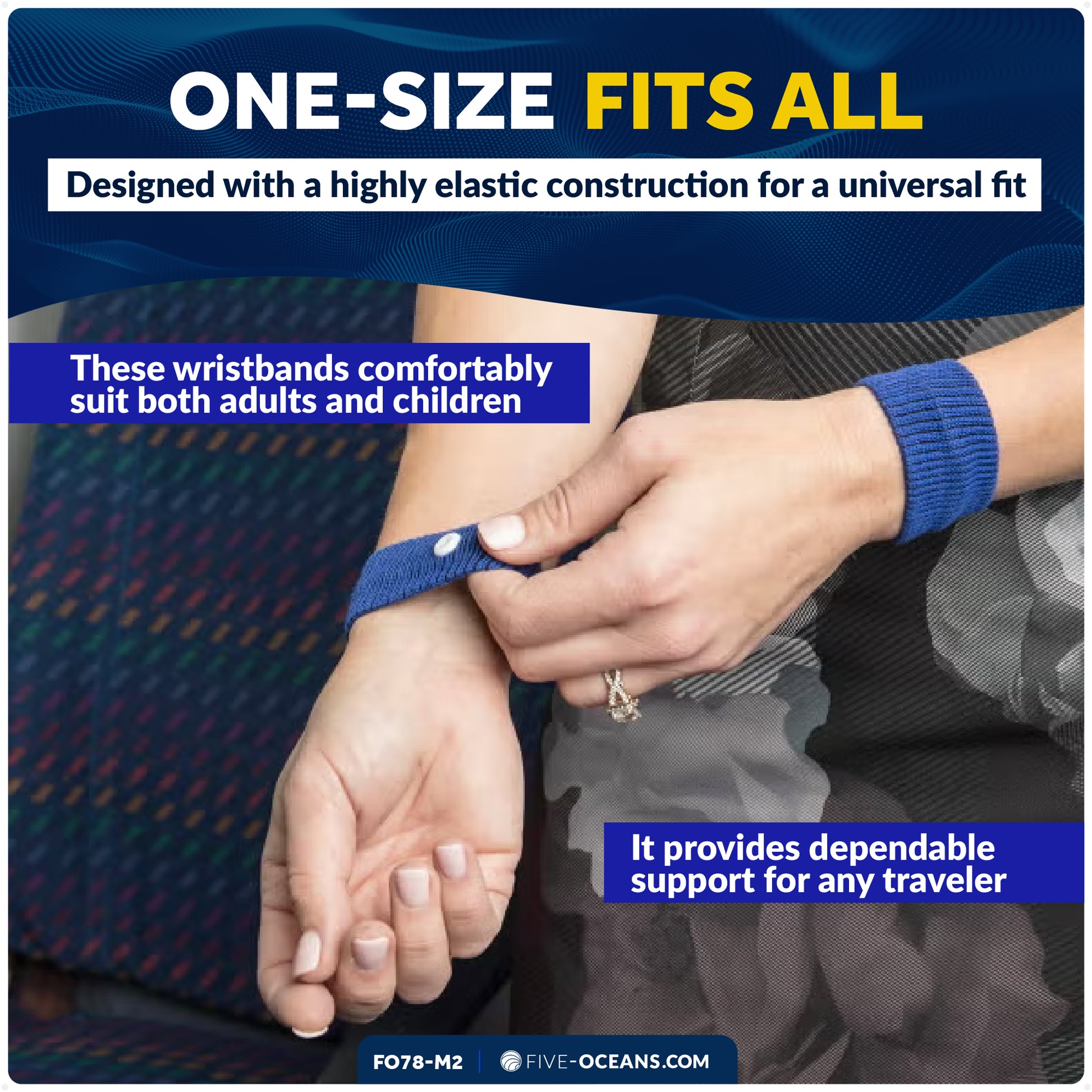 Sea Sickness Acupressure Wristbands for Natural Relief of Nausea 2-Pair (4 Wristbands) - FO78-M2 - Five Oceans